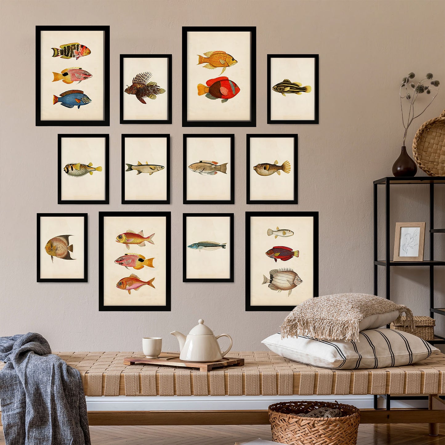 Conjunto Arte de Peces Vintage - Láminas Estilo Mixto
