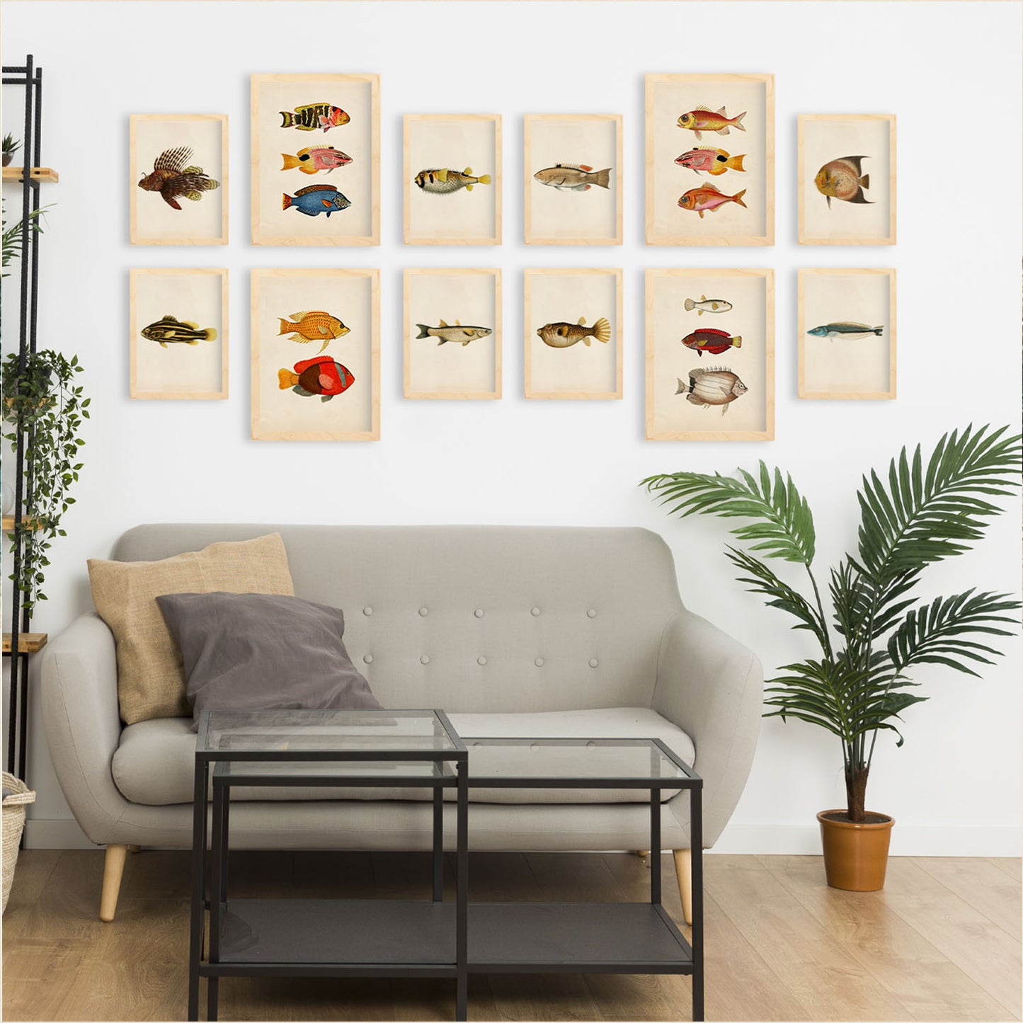 Conjunto Arte de Peces Vintage - Láminas Estilo Mixto