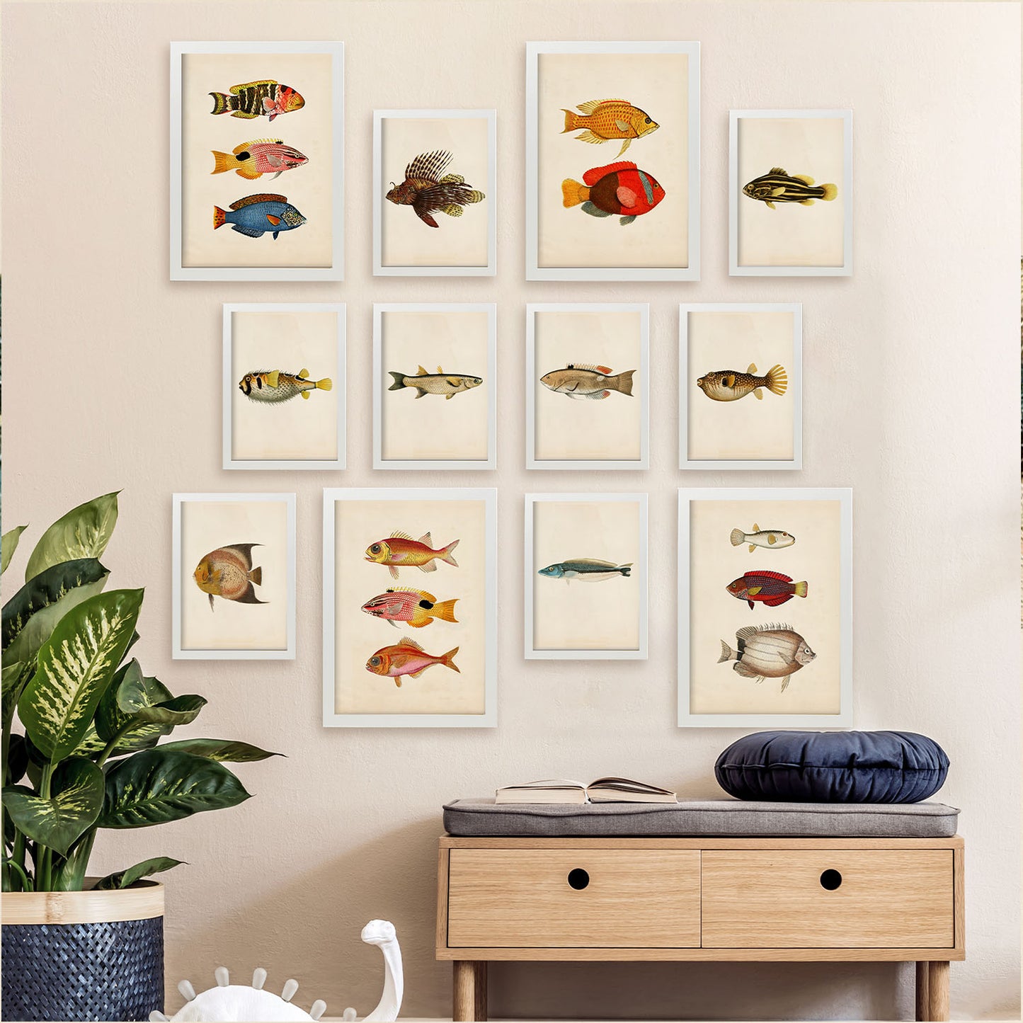 Conjunto Arte de Peces Vintage - Láminas Estilo Mixto