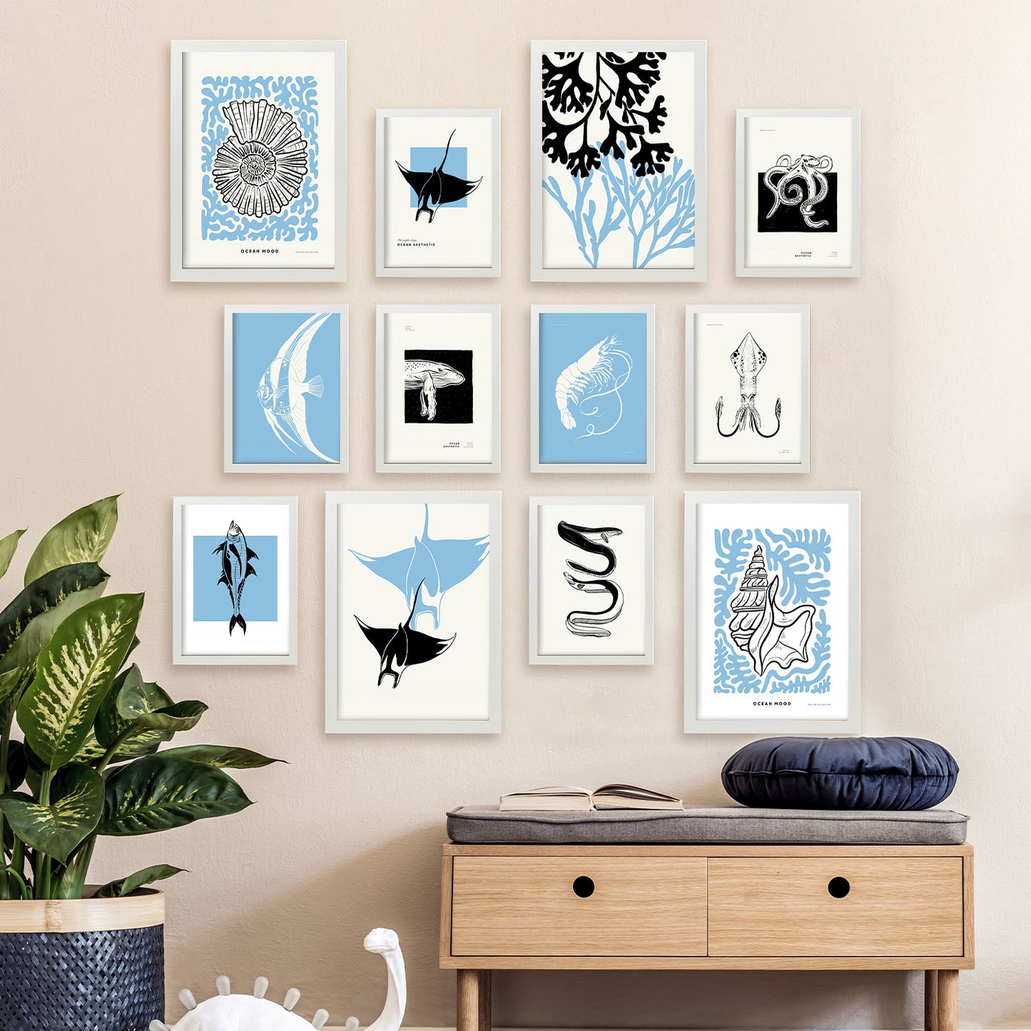 Conjunto de 12 láminas Ocean 2 ModernMix 1 - Arte Oceánica de Estilo Moderno