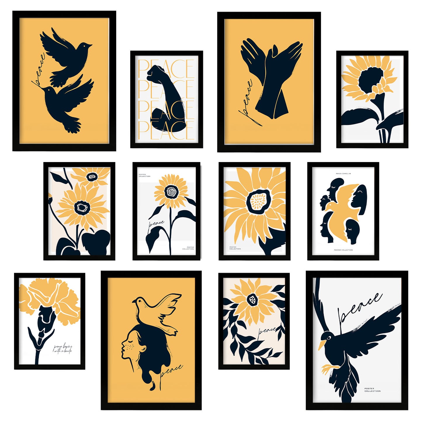 Conjunto de Láminas Peaceful ModernMix 1 - 12 piezas, Diseño de Arte de Pared Cautivador