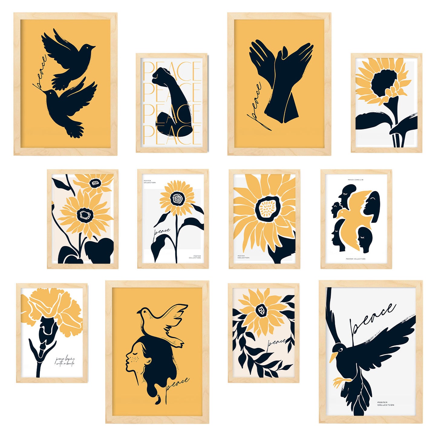 Conjunto de Láminas Peaceful ModernMix 1 - 12 piezas, Diseño de Arte de Pared Cautivador