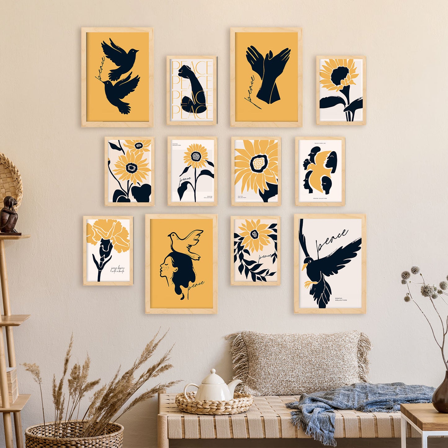 Conjunto de Láminas Peaceful ModernMix 1 - 12 piezas, Diseño de Arte de Pared Cautivador