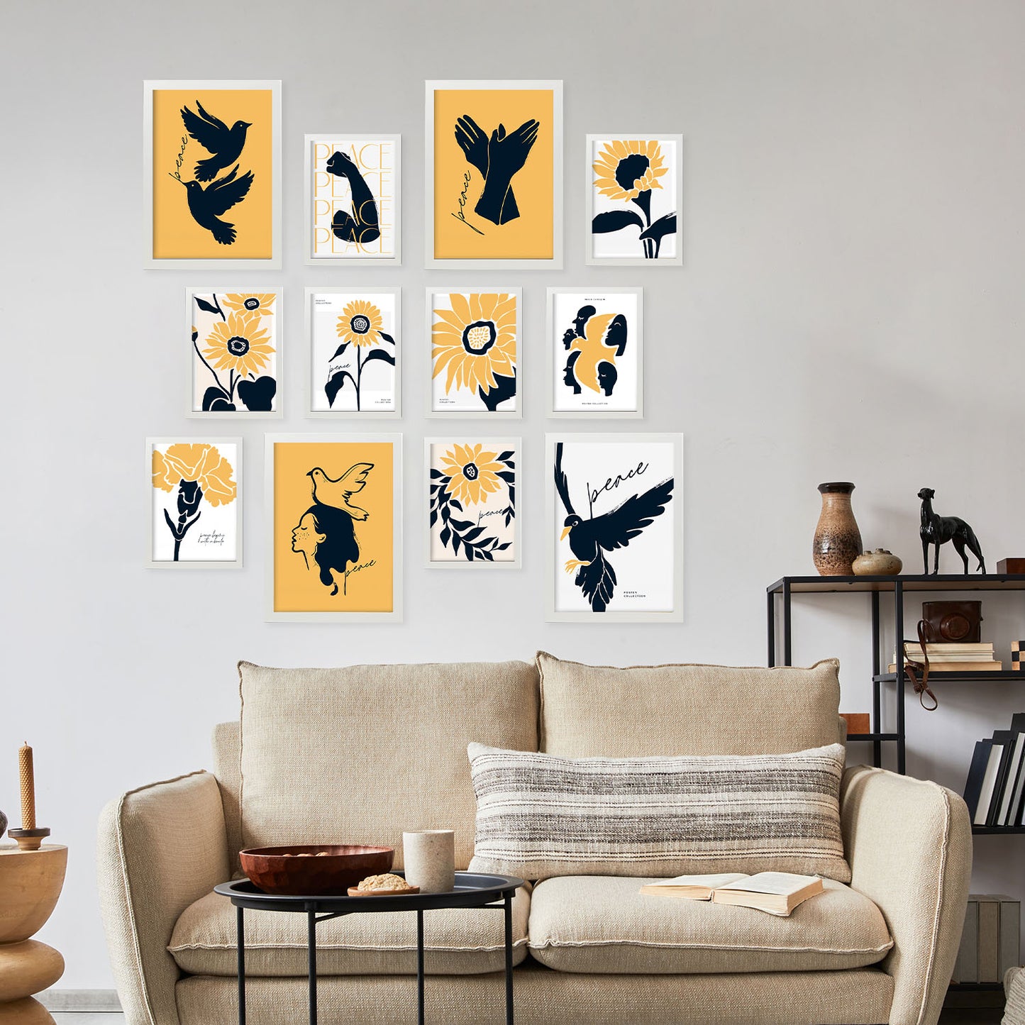 Conjunto de Láminas Peaceful ModernMix 1 - 12 piezas, Diseño de Arte de Pared Cautivador