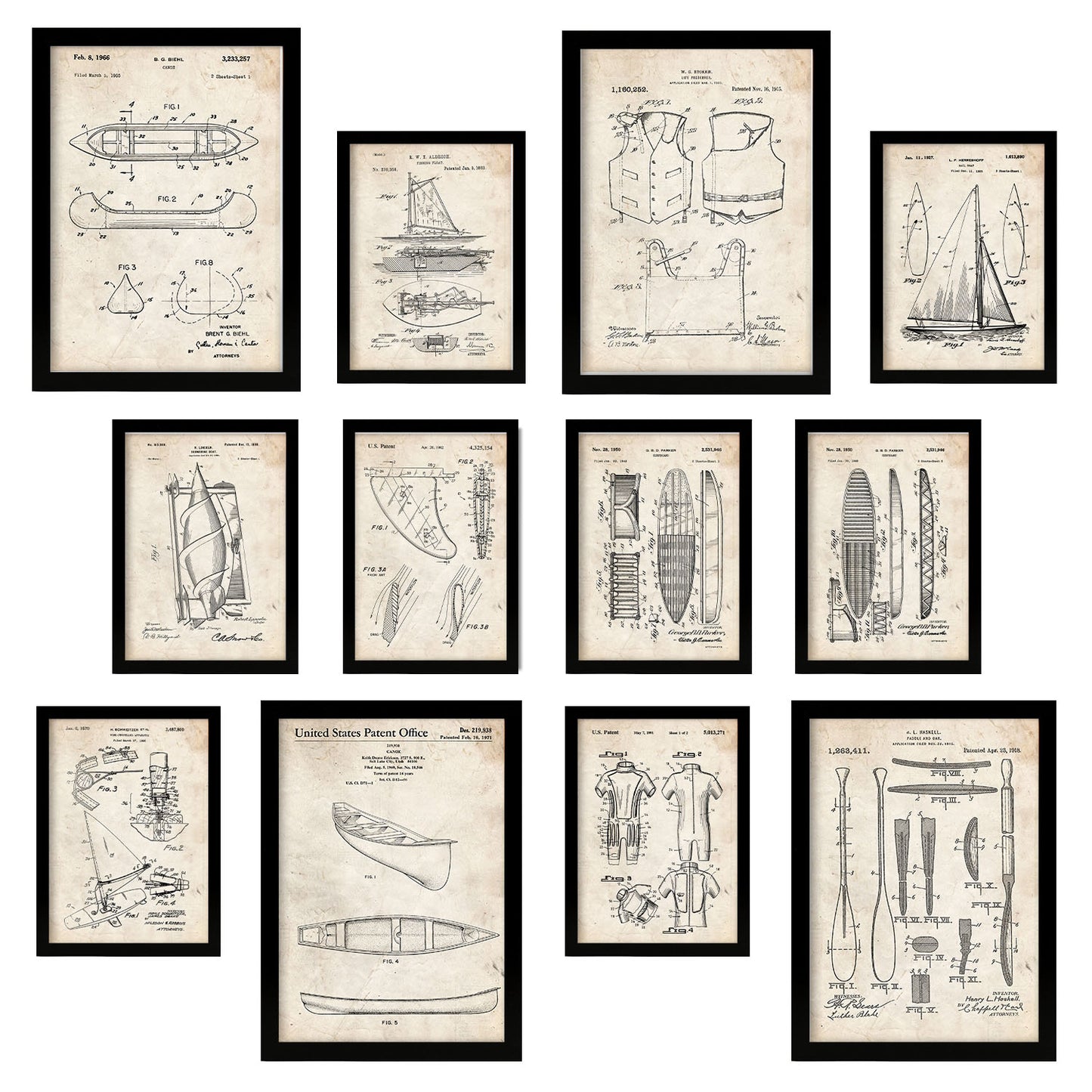 Impresiones de Arte de Patentes de Barcos y Surf