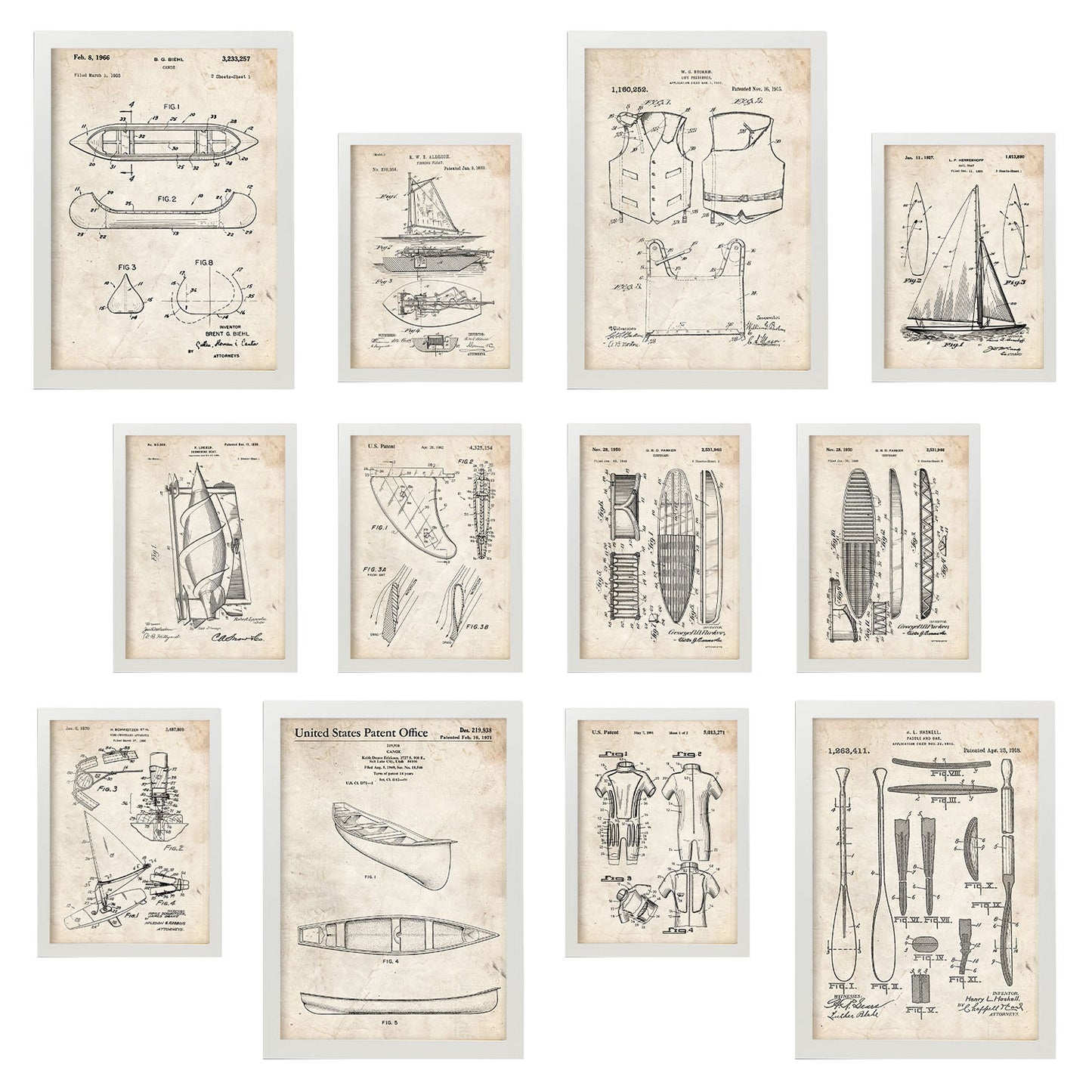 Impresiones de Arte de Patentes de Barcos y Surf