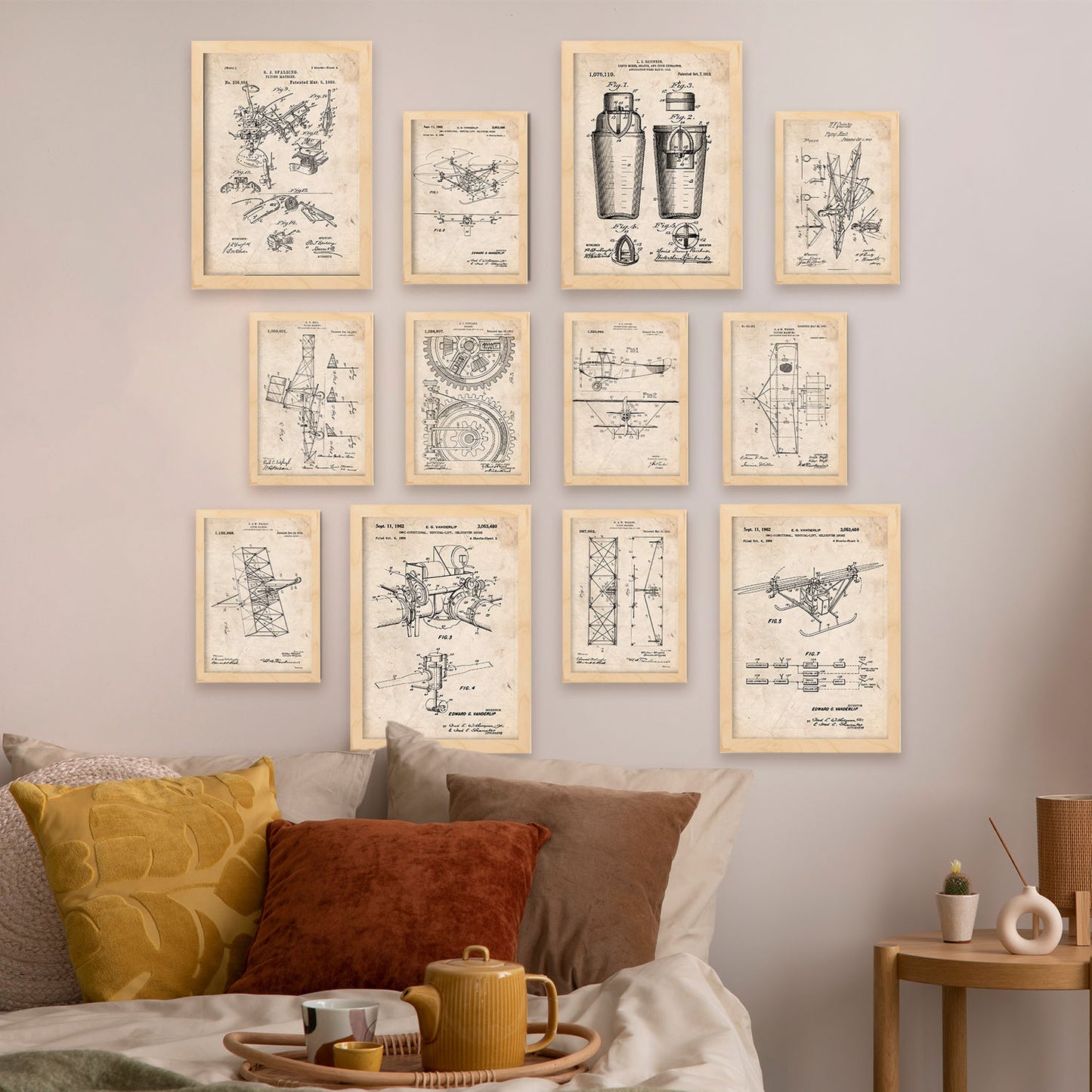 Conjunto de impresiones de patentes de máquinas voladoras, diseño vintage, ideal para amantes del arte, póster de pared.