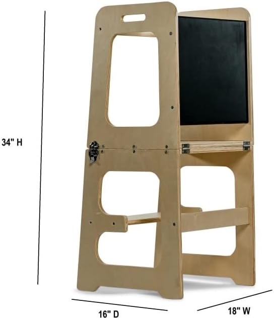Avenlur Date - Torre plegable 4 en 1 - Taburete con escalón para niños pequeños con pizarra, escritorio y silla - Taburete estilo Montessori y Waldorf para edades de 18 meses a 6 años