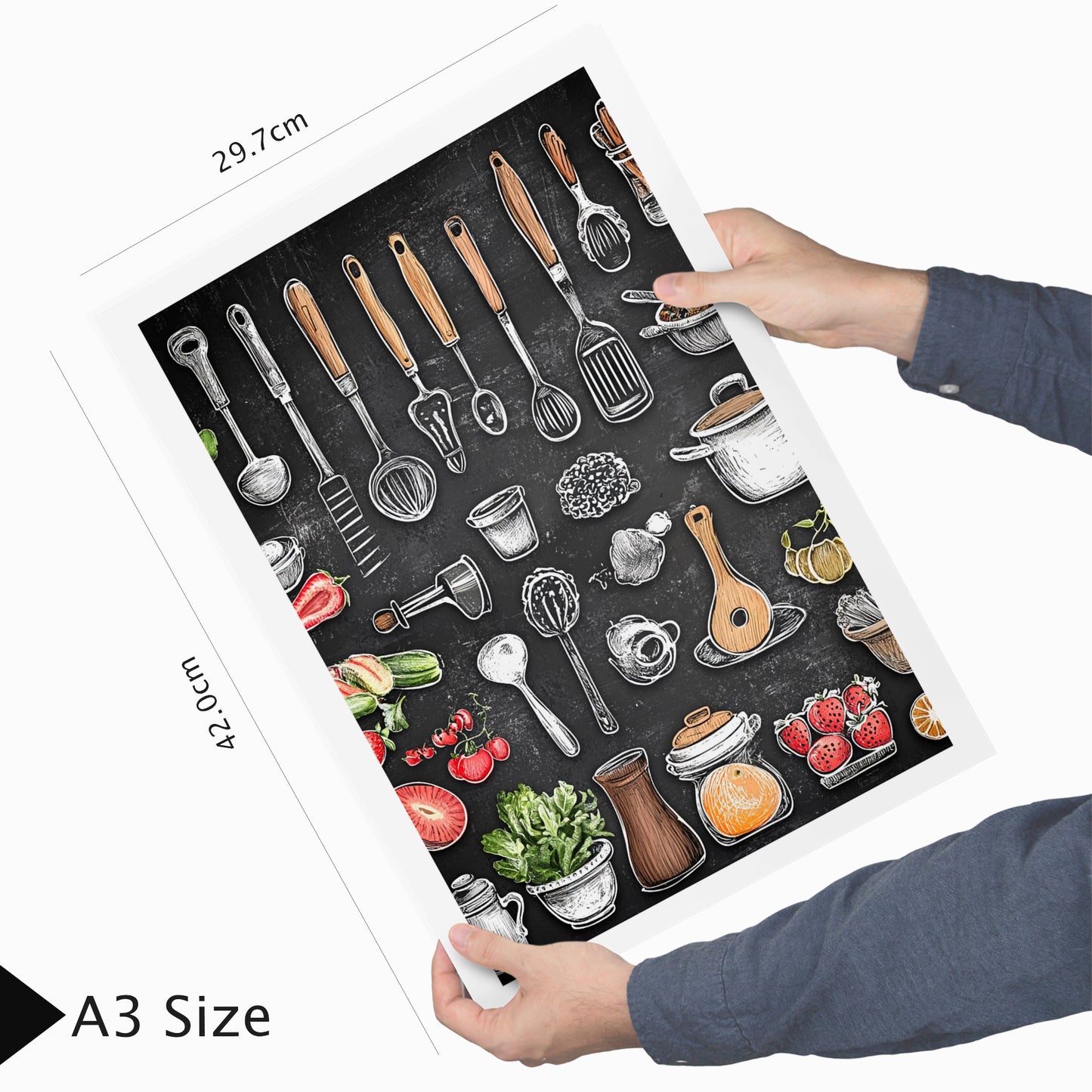 Set de 2 Cuadros Elementos de Cocina Ingredientes y Herramientas Poster Print ilustración para decorar las paredes de Cocina, Despensa, Comedor, Restaurante
