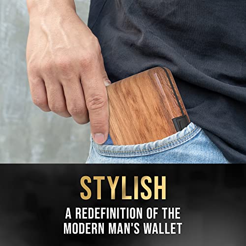 Cartera de Aluminio con Bloqueo RFID y Textura de Madera para Hombres y Mujeres