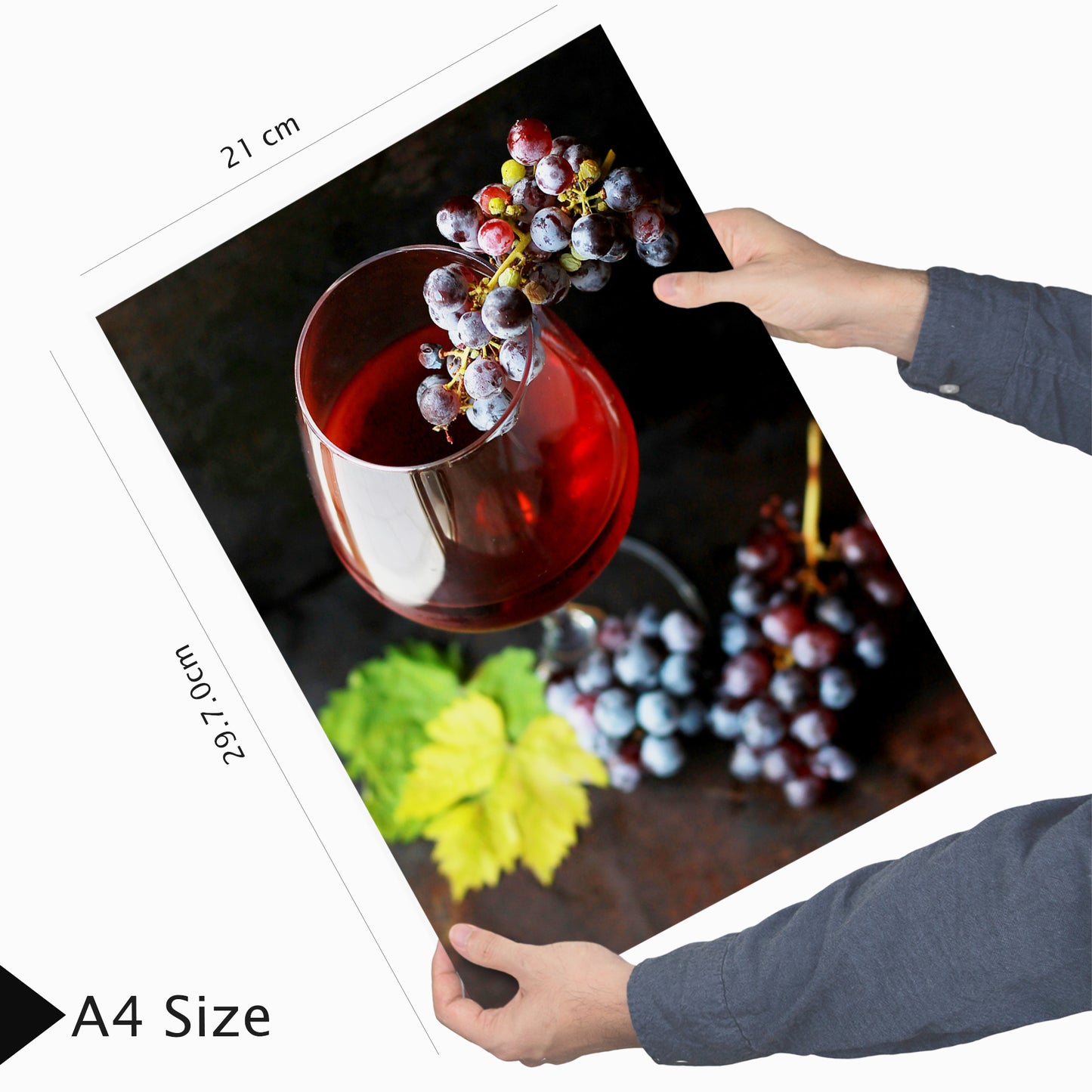 Set de 3 Cuadros de Uvas de Viñedo y Corcho Ilustración impresa en estilo Fotográfico para decorar Cocina, Despensa, Cortijo, Comedor, Restaurante