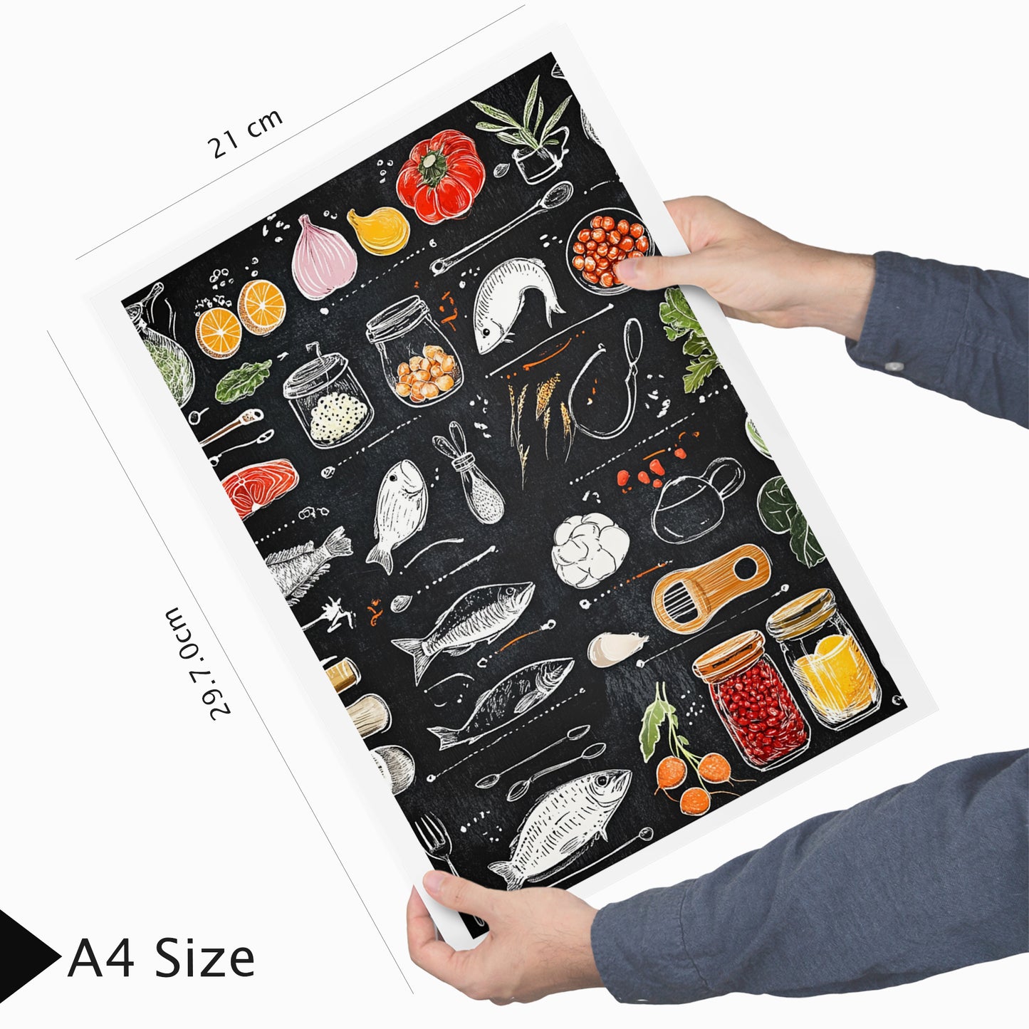 Set de 2 Cuadros Elementos de Cocina Ingredientes y Herramientas Poster Print ilustración para decorar las paredes de Cocina, Despensa, Comedor, Restaurante