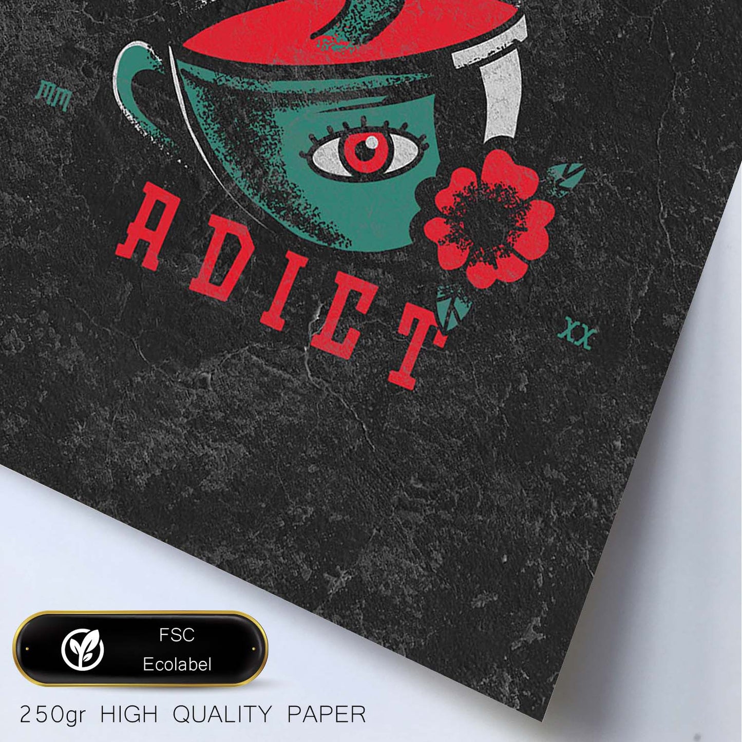 Lámina Café solo. Pósters con modernos diseños estilo tatuaje sobre fondo oscuro.-Artwork-Nacnic-Nacnic Estudio SL
