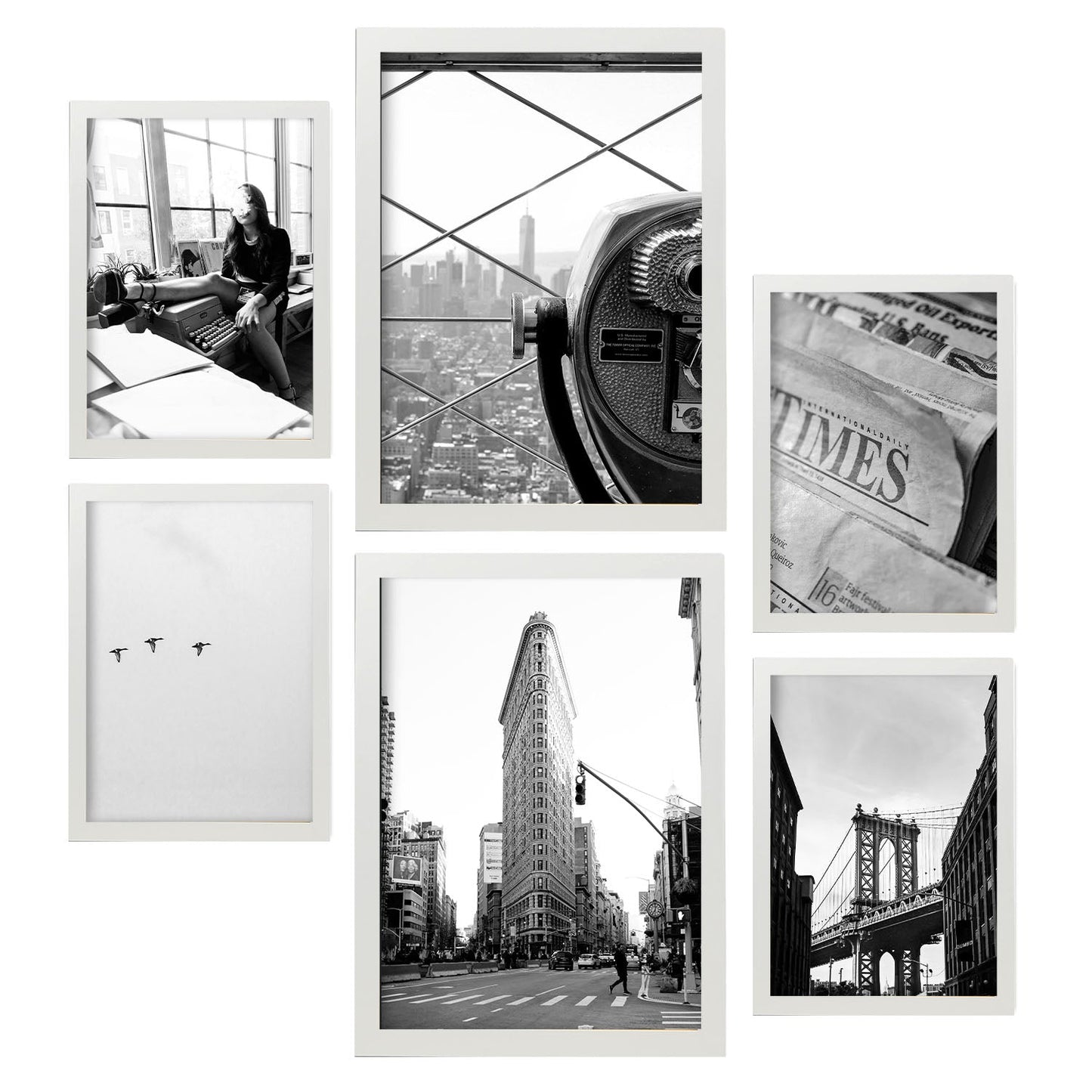 - 6 Láminas Decorativas Nueva York Blanco y Negro - Impresión Arte Fotográfico para Decoración Mural Minimalista, Moderna - A3 y A4.-Artwork-Nacnic-Marco Blanco-Nacnic Estudio SL