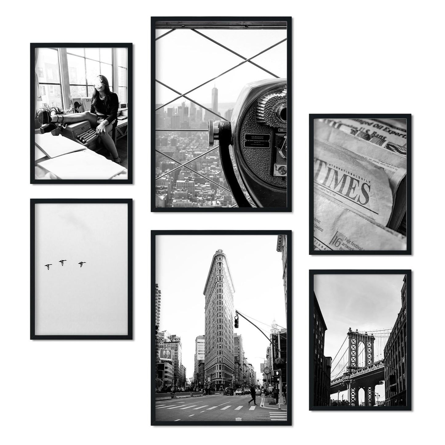 - 6 Láminas Decorativas Nueva York Blanco y Negro - Impresión Arte Fotográfico para Decoración Mural Minimalista, Moderna - A3 y A4.-Artwork-Nacnic-Marco Negro-Nacnic Estudio SL