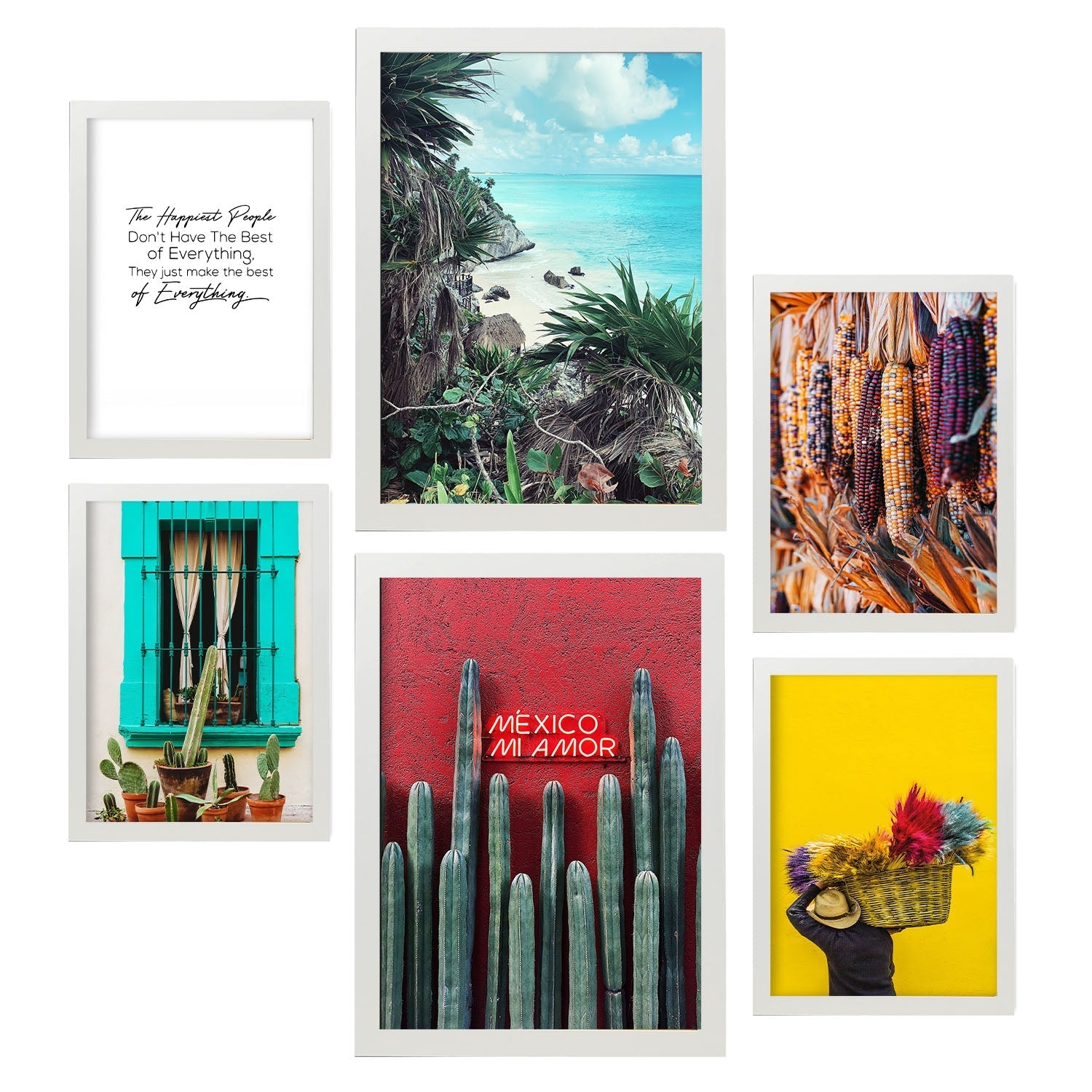 - 6 Láminas Fotográficas México en Colores - Póster Impresión Artística y Moderna para Colgar - Decoración Mural - A3 y A4 -Artwork-Nacnic-Marco Blanco-Nacnic Estudio SL