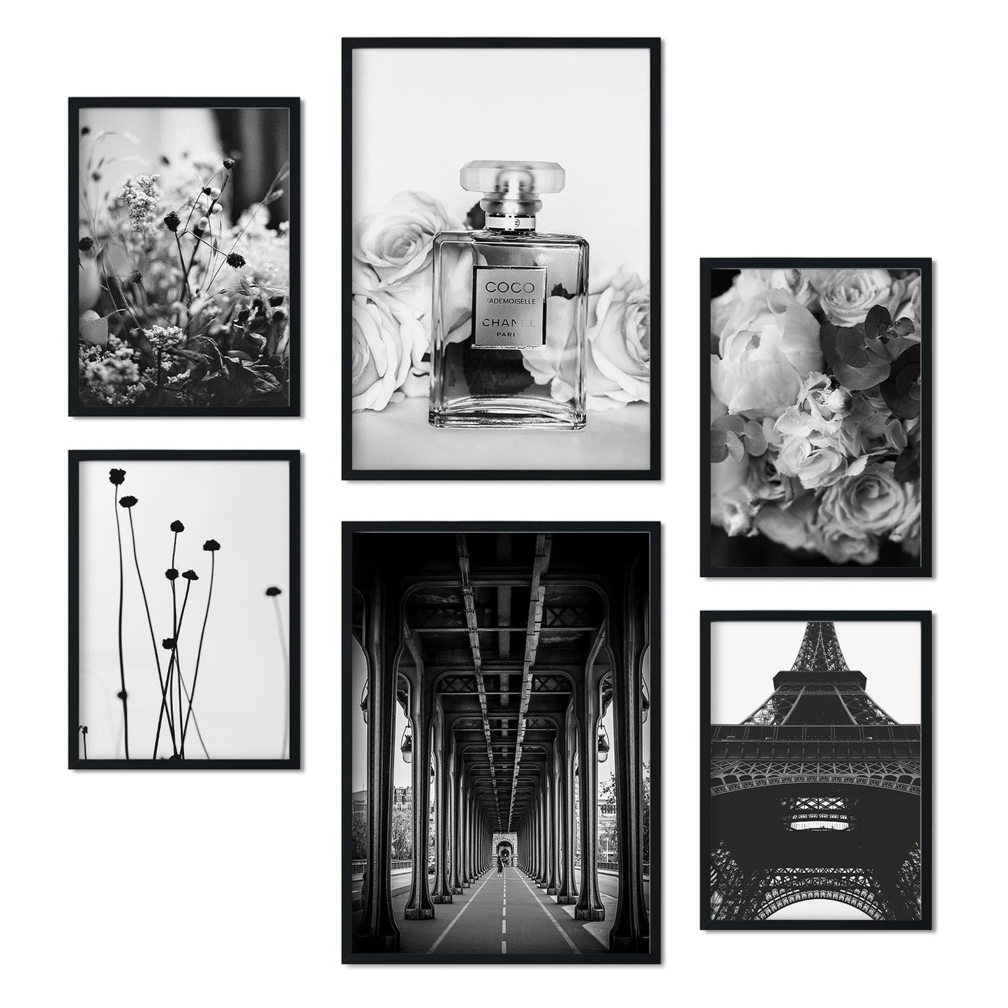 - 6 Posters París Blanco y Negro - Impresión Arte Fotográfico Minimalista y Elegante - Láminas Decorativas Modernas - A3 y A4.-Artwork-Nacnic-Marco Negro-Nacnic Estudio SL