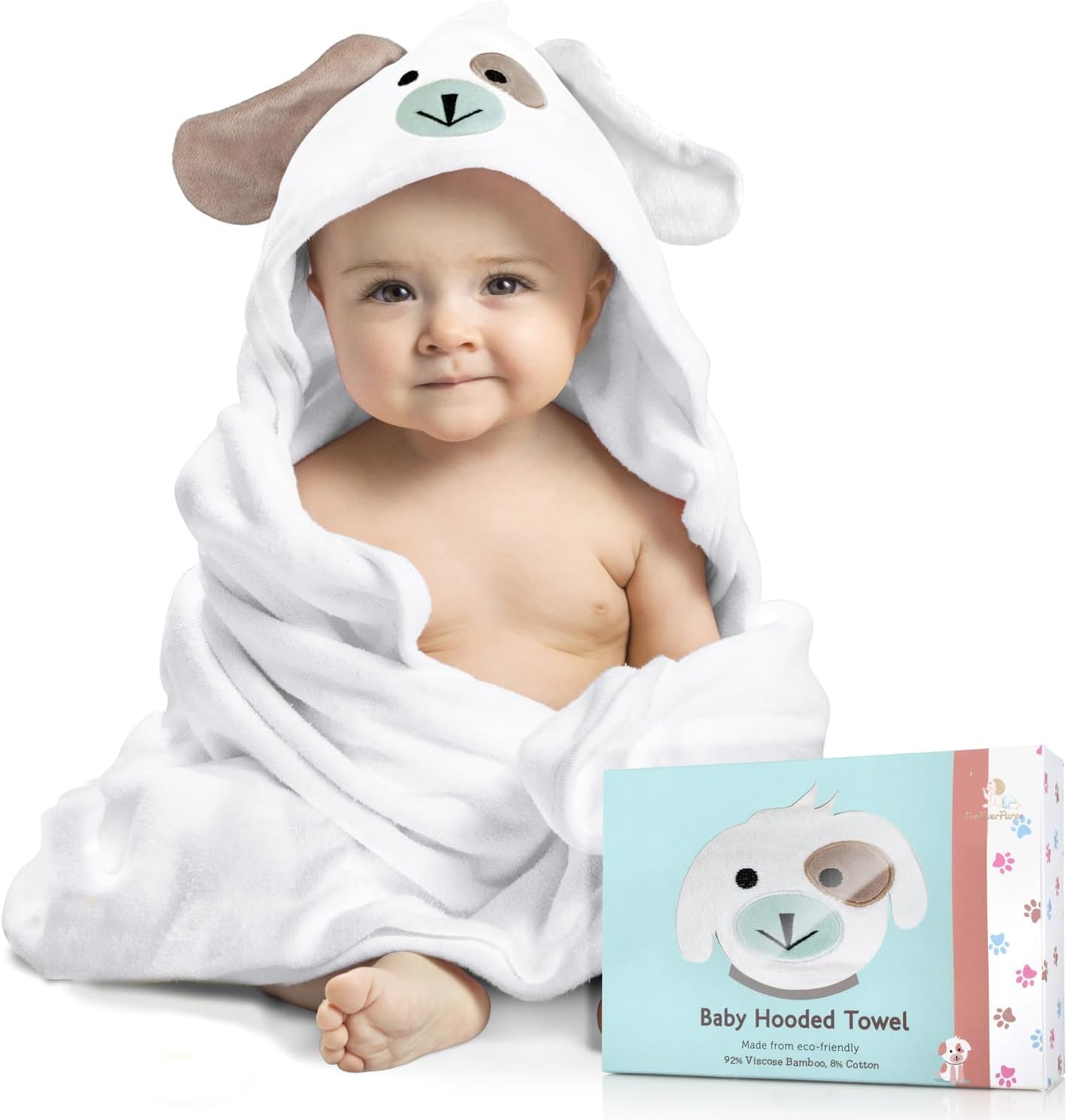 Toalla de bebé con capucha de primera calidad, de viscosa, hecha de bambú, súper absorbente, diseño para niña y niño. Ultra suave, color blanco, extra grande, 35 x 35 pulgadas.