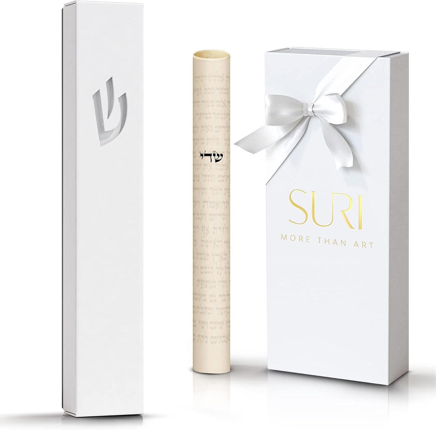 Funda clásica Mezuzah para interiores y exteriores | Mezuzah autoadhesiva blanca de 5 pulgadas con un pergamino no kosher y una caja de regalo | Funda judía contemporánea de Mezuzah Judaica regalo