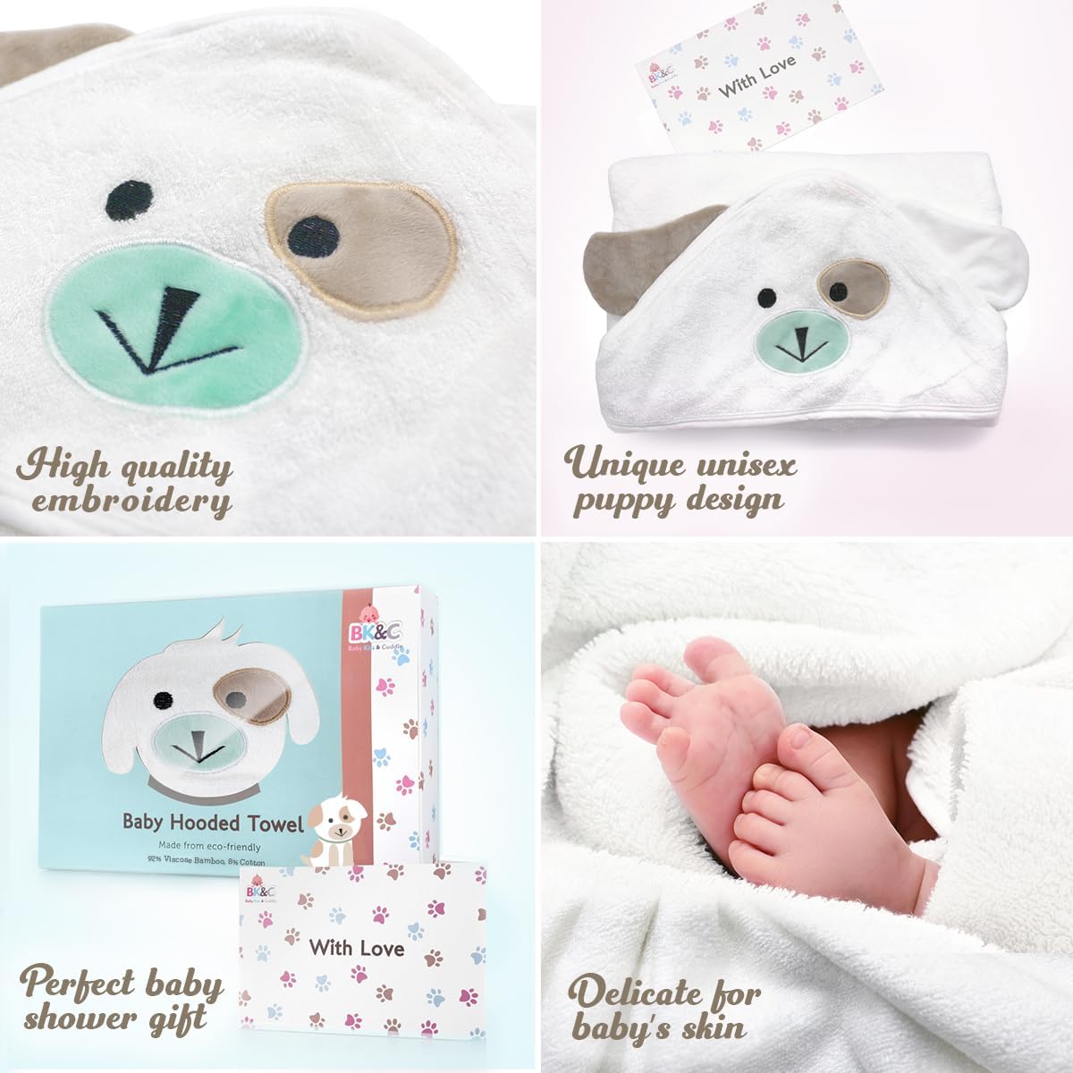Toalla de bebé con capucha de primera calidad, de viscosa, hecha de bambú, súper absorbente, diseño para niña y niño. Ultra suave, color blanco, extra grande, 35 x 35 pulgadas.