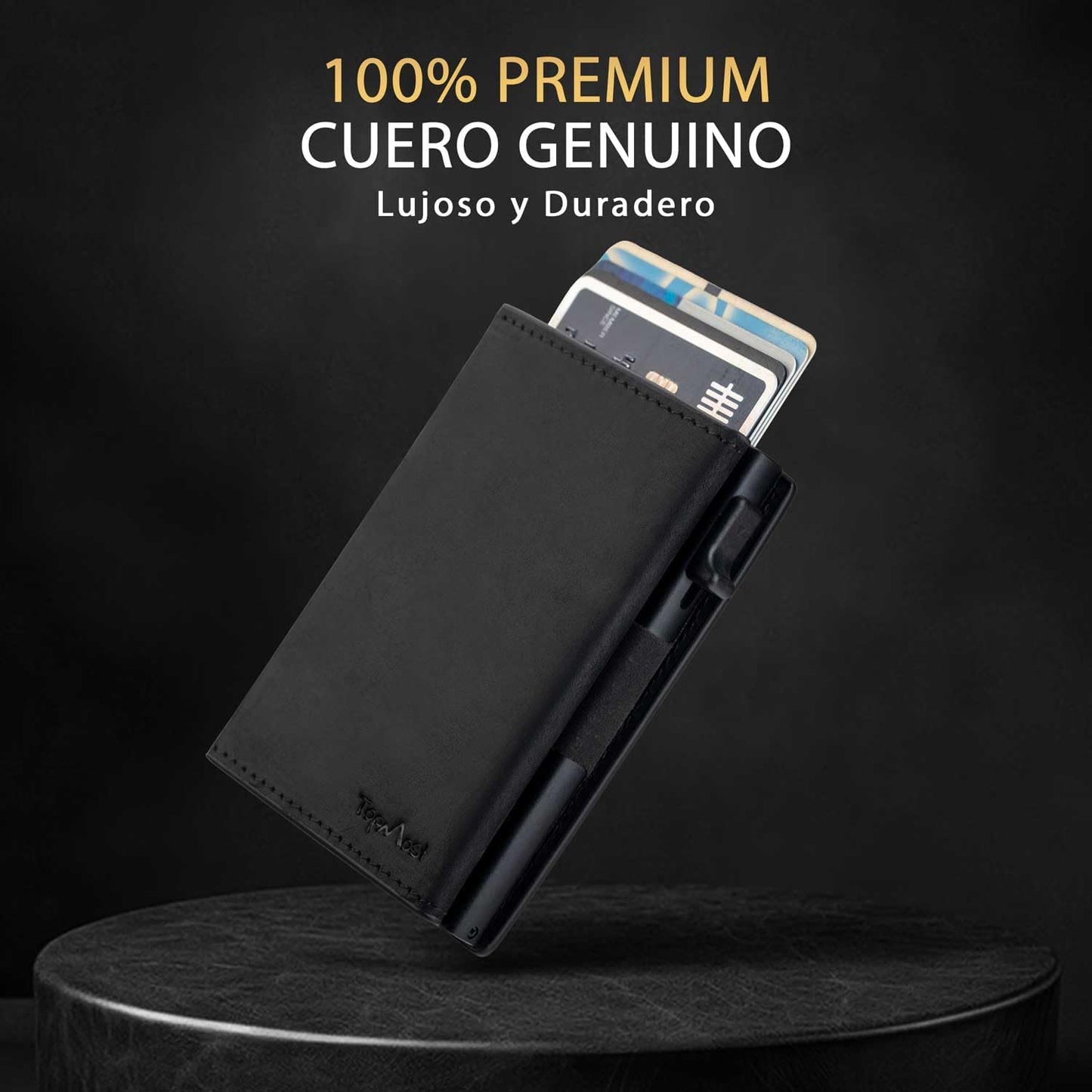 Cartera desplegable de piel auténtica para hombre. Portatarjetas de crédito con bloqueo RFID para hombre. Carteras Ridge para hombre con ventana de identificación. Delgada, minimalista,