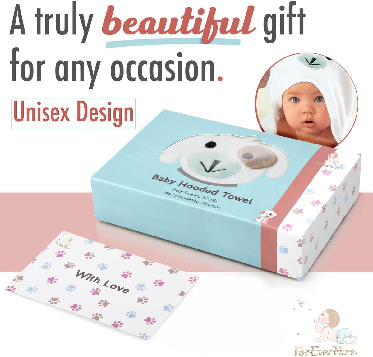 Toalla de bebé con capucha de primera calidad, de viscosa, hecha de bambú, súper absorbente, diseño para niña y niño. Ultra suave, color blanco, extra grande, 35 x 35 pulgadas.