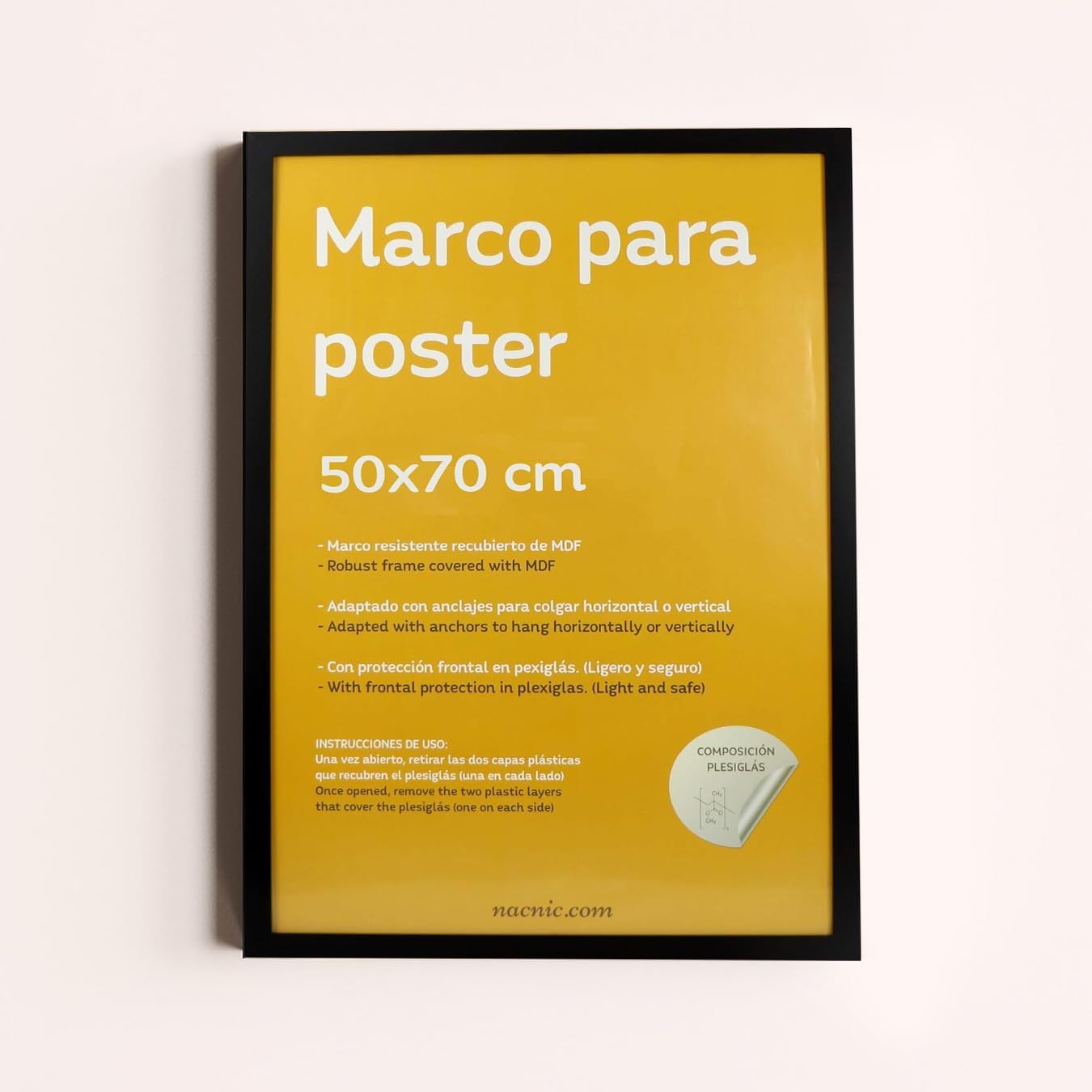 Nacnic - Pack 3 Marcos - Madera Mdf Negro y Vidrio Acrílico - 50x70 Cm Extra Grande - Fotografía, Láminas, Decoración Mural para Salón y Dormitorio