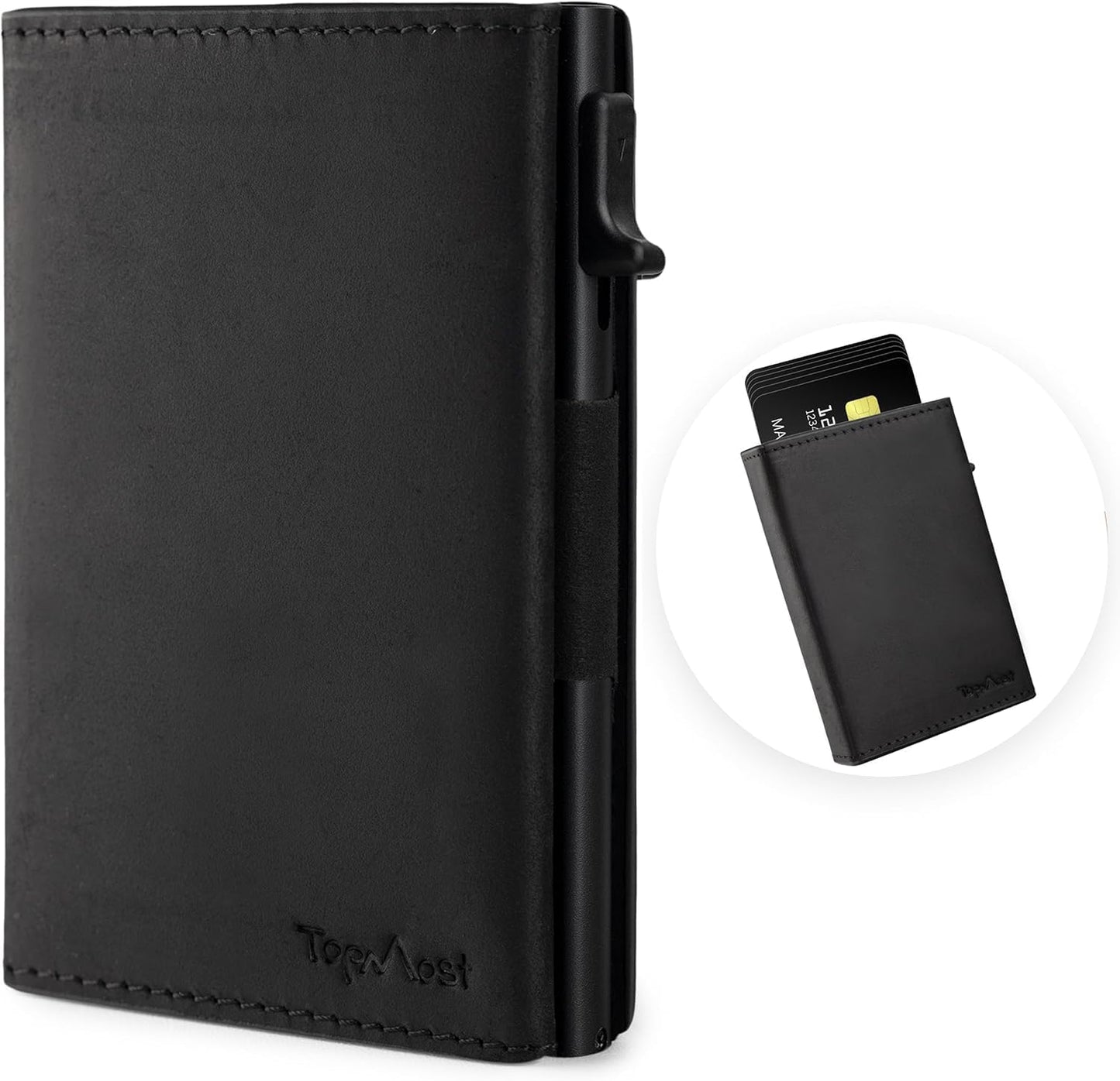 Cartera desplegable de piel auténtica para hombre. Portatarjetas de crédito con bloqueo RFID para hombre. Carteras Ridge para hombre con ventana de identificación. Delgada, minimalista,