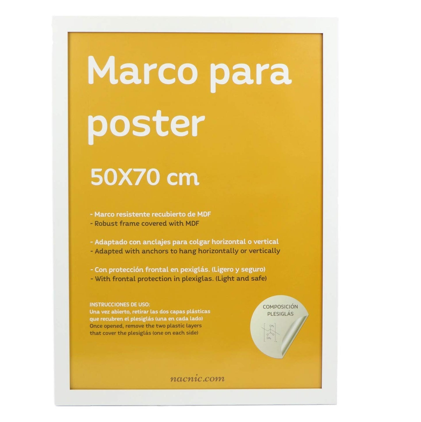 Nacnic - Pack 3 Marcos - Madera Mdf Blanco y Vidrio Acrílico - 50x70 Cm Extra Grande - Fotografía, Láminas, Decoración Mural para Salón y Dormitorio