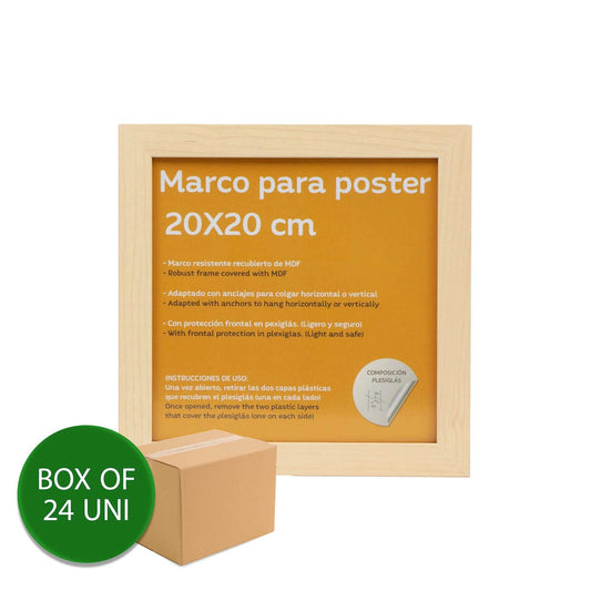 Nacnic - Pack 24 Marcos de Madera MDF Clara y Vidrio Acrílico | Protección y Expositor de Fotografías, Láminas, Pósters, Cuadros y Decoración para Salón, Dormitorio u Oficina | 20x20 cm