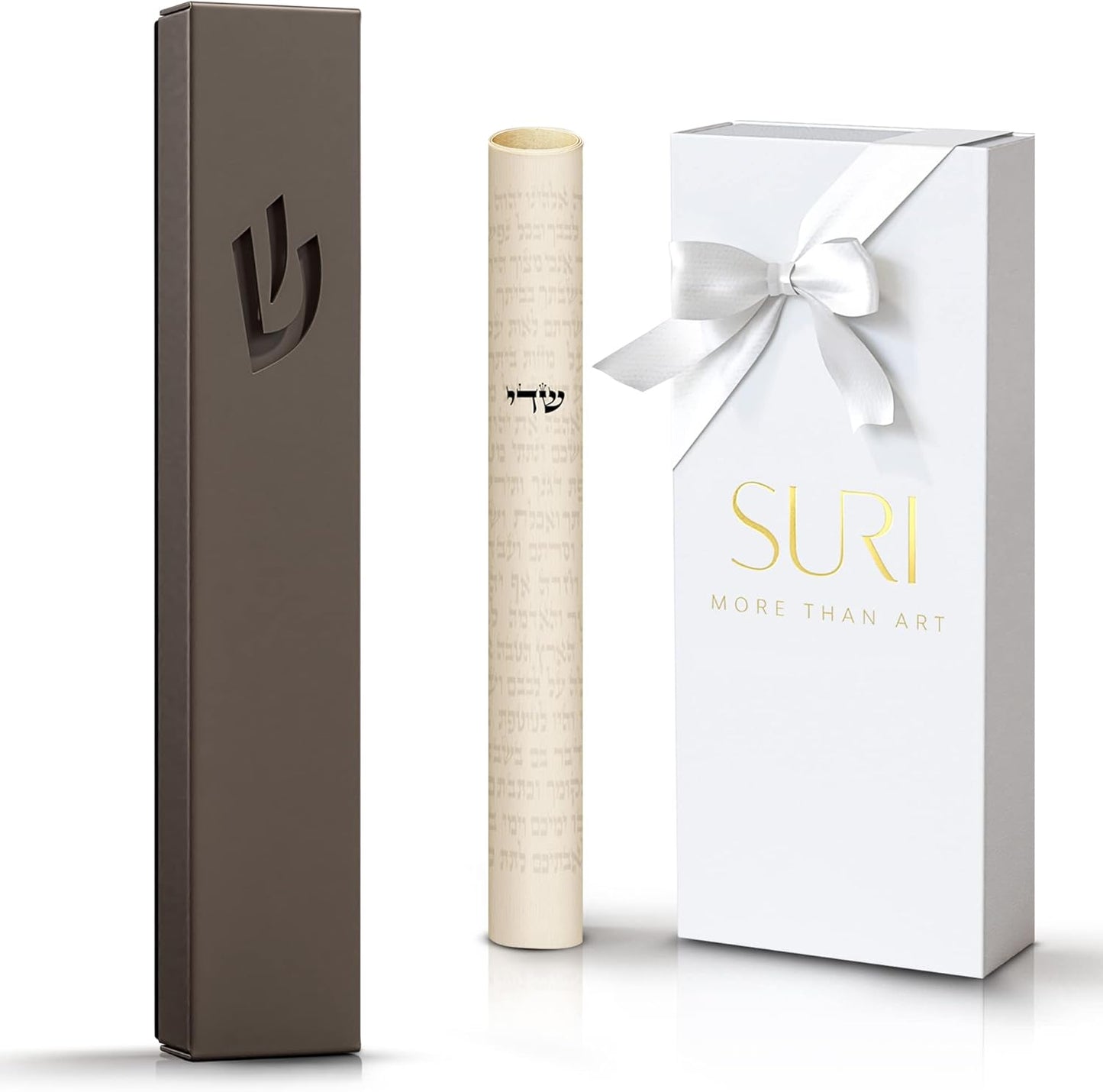 SURI Mezuzah clásica para puerta, caja de mezuzá autoadhesiva Nirosta gris oscuro de 5 pulgadas con pergamino no kosher | Mezuzá judía moderna para interiores y exteriores, caja de regalo de Judaica