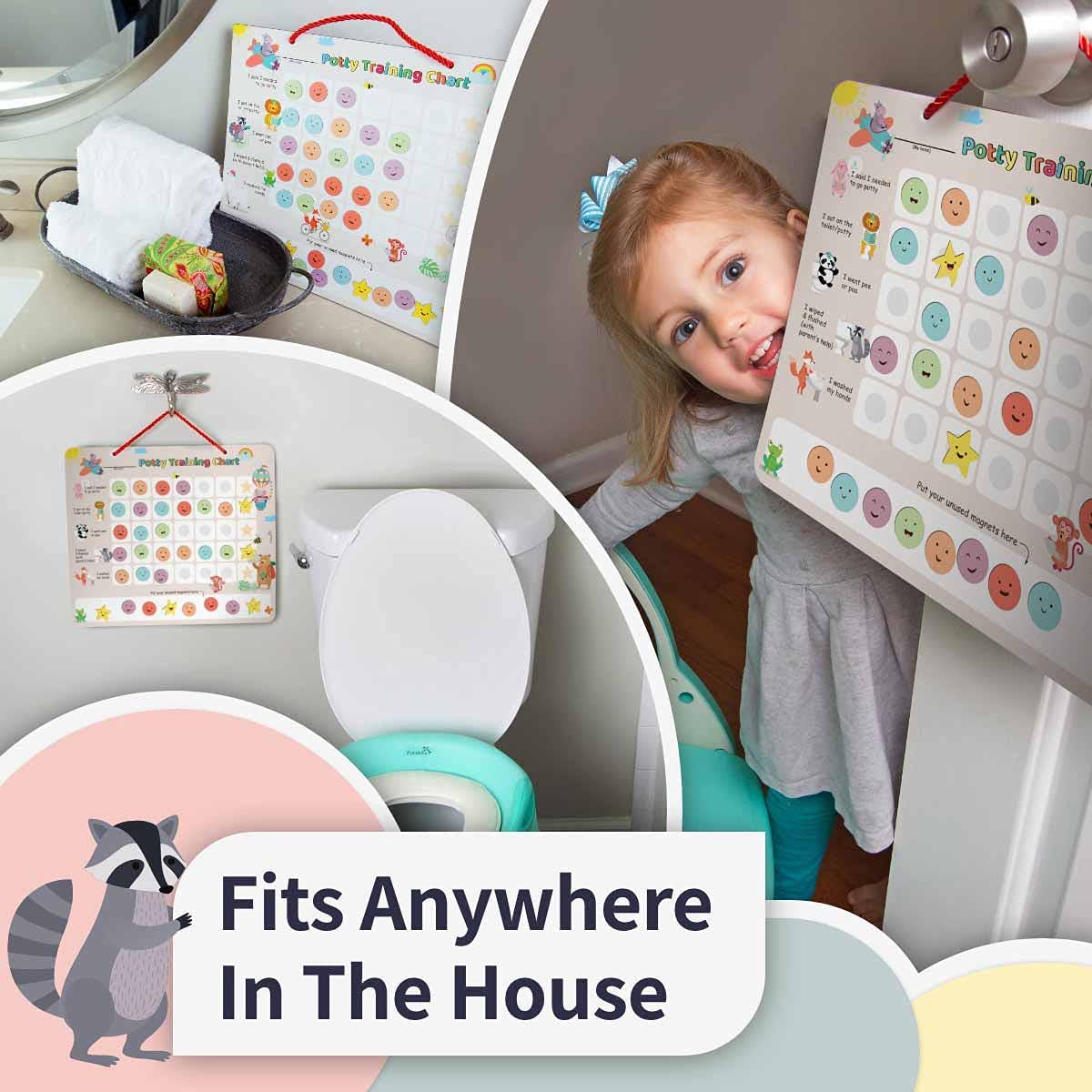 Tabla de entrenamiento para ir al baño de animales para niños pequeños, niños y niñas, pegatinas de entrenamiento para ir al baño para niñas, inodoro y niños. Una tabla de pegatinas para las recompensas del entrenamiento para ir al baño de los niños