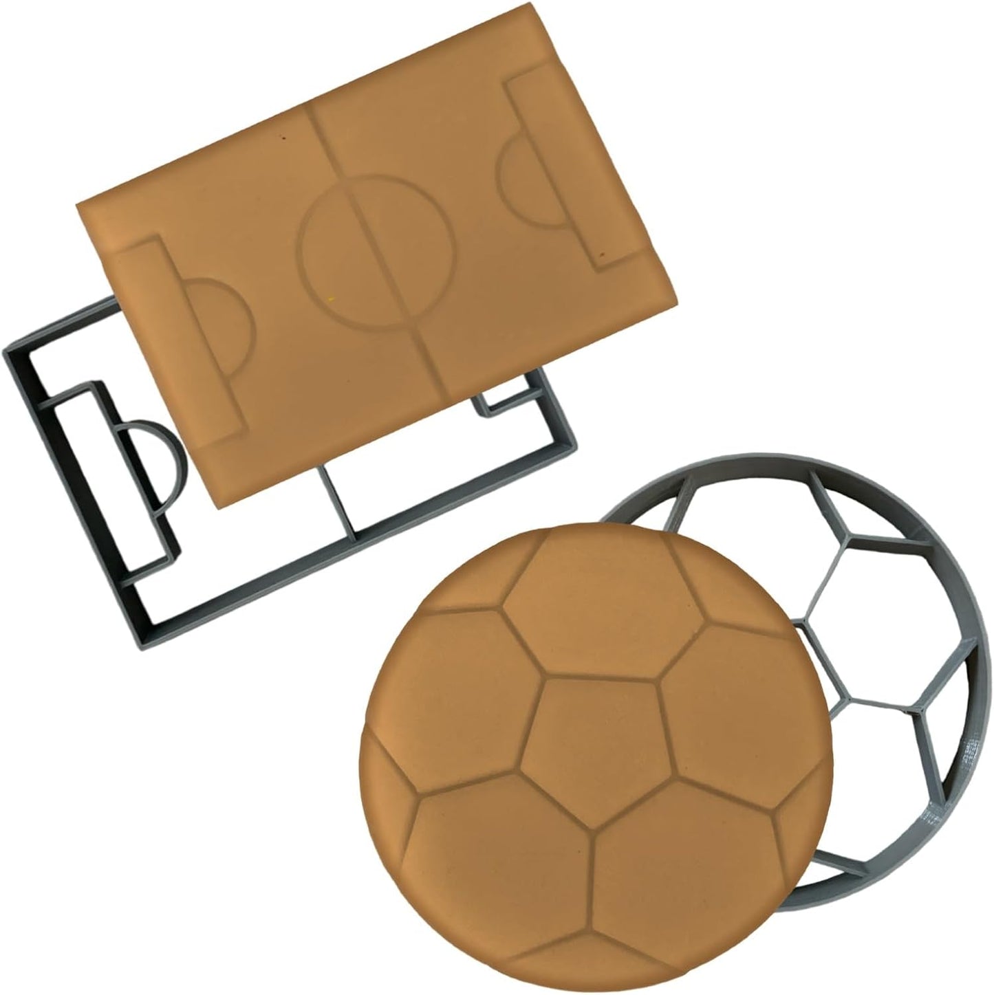 Juego de 2 cortadores de galletas de fútbol, formas y sellos de pelota de fútbol, kit de cortador de galletas de campo deportivo para fiestas temáticas deportivas
