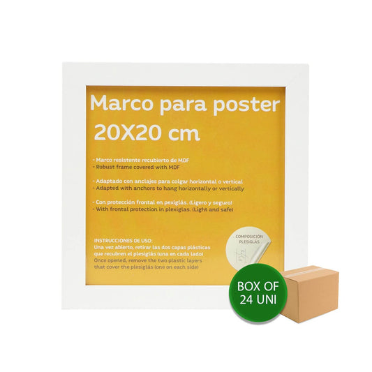 Nacnic - Pack 24 Marcos de Madera MDF Blanco y Vidrio Acrílico | Protección y Expositor de Fotografías, Láminas, Pósters, Cuadros y Decoración para Salón, Dormitorio u Oficina | 20x20 cm