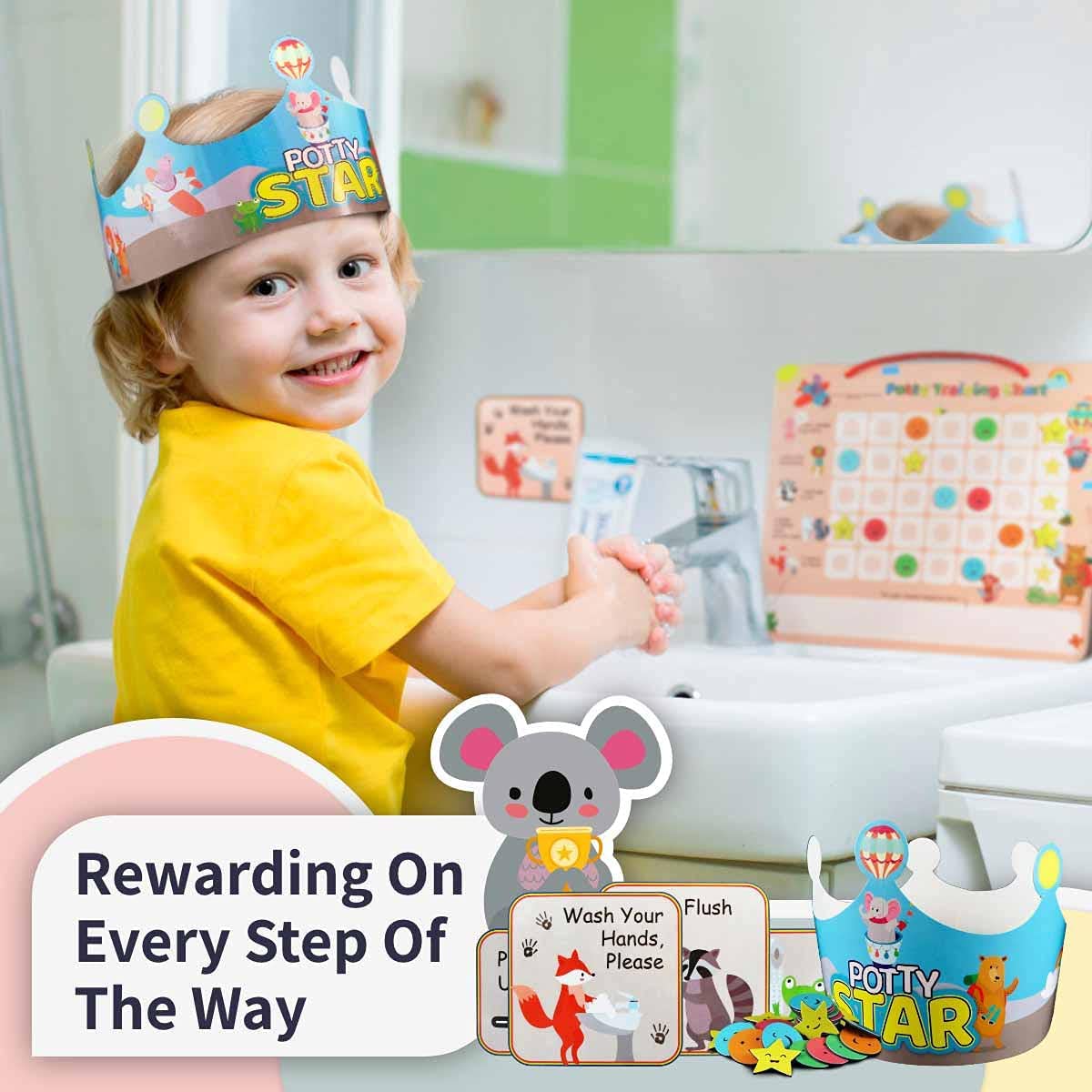 Tabla de entrenamiento para ir al baño de animales para niños pequeños, niños y niñas, pegatinas de entrenamiento para ir al baño para niñas, inodoro y niños. Una tabla de pegatinas para las recompensas del entrenamiento para ir al baño de los niños