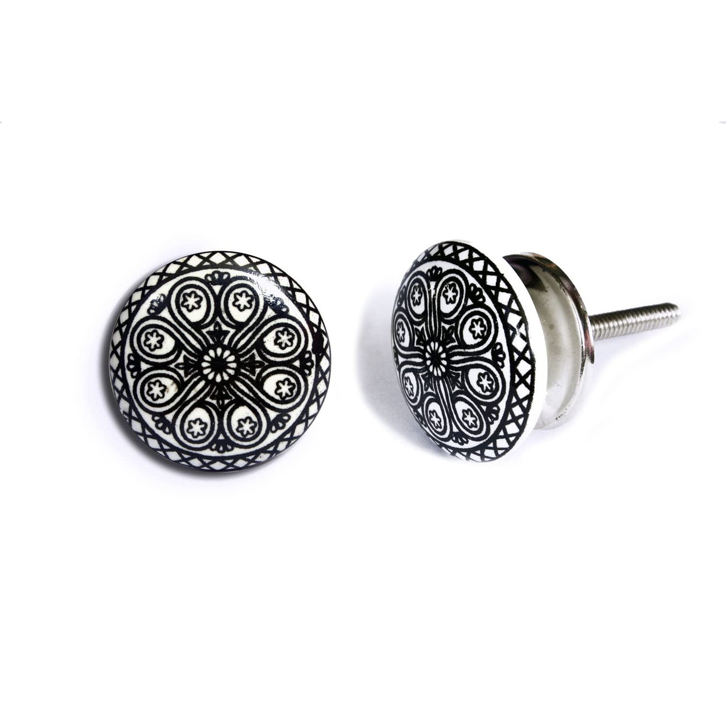Set de 10 pomos tiradores de cerámica | Diseño mandala en blanco y negro | Decoración muebles, armarios, habitaciones.-Nacnic-Nacnic Estudio SL
