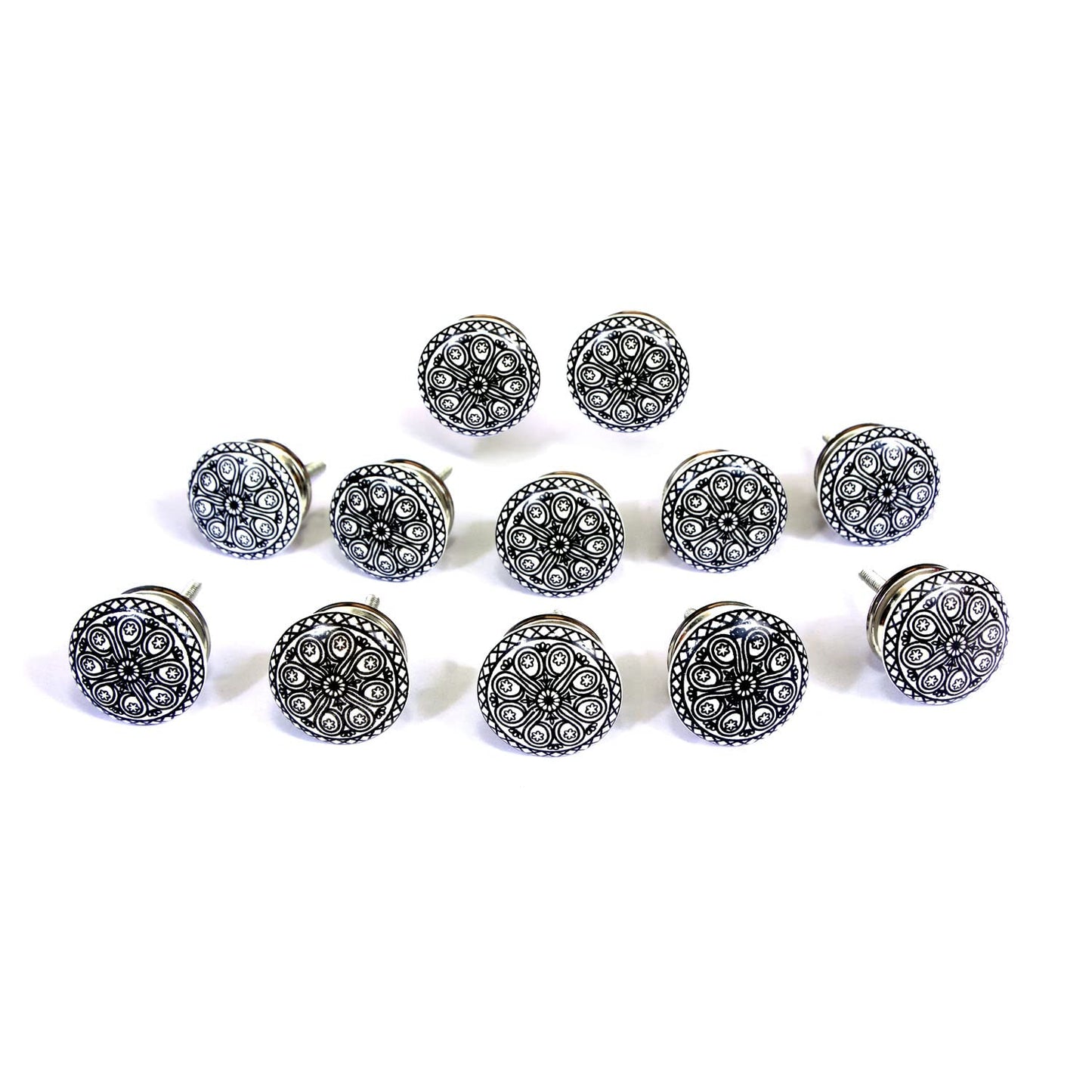 Set de 10 pomos tiradores de cerámica | Diseño mandala en blanco y negro | Decoración muebles, armarios, habitaciones.-Nacnic-Nacnic Estudio SL