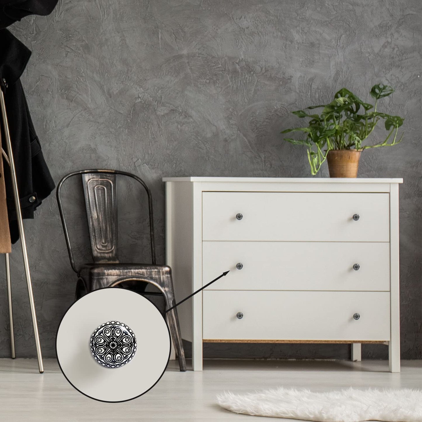 Set de 10 pomos tiradores de cerámica | Diseño mandala en blanco y negro | Decoración muebles, armarios, habitaciones.-Nacnic-Nacnic Estudio SL