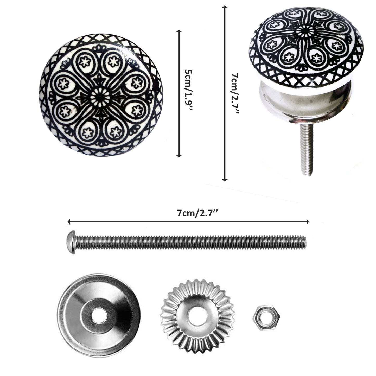 Set de 10 pomos mandala en cerámica para muebles y armarios