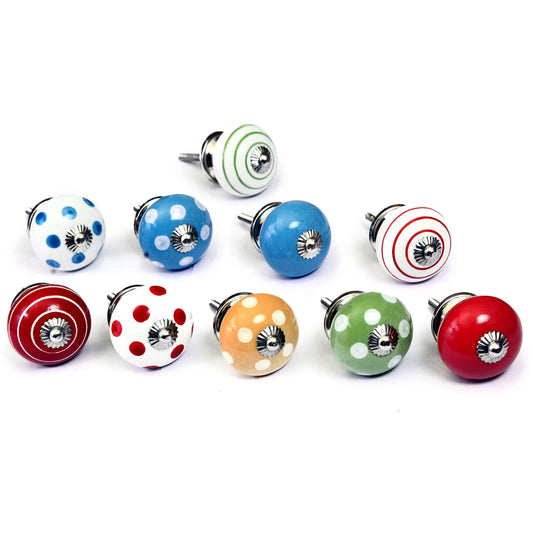 Set de 10 pomos tiradores de cerámica | Diseños de colores | Decoración muebles, armarios, habitación infantil.-Nacnic-Nacnic Estudio SL