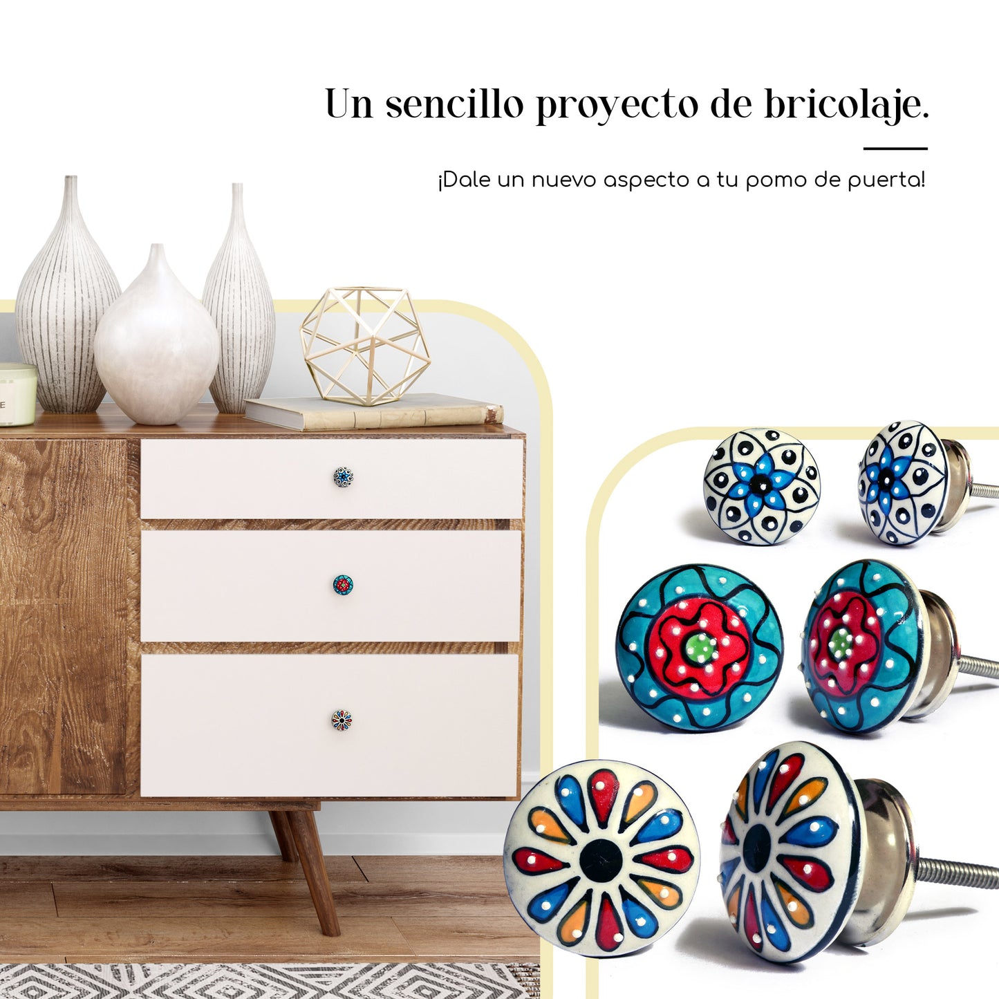 Juego de 10 pomos tiradores de cerámica con diseño de flores y puntos de colores para muebles y habitaciones
