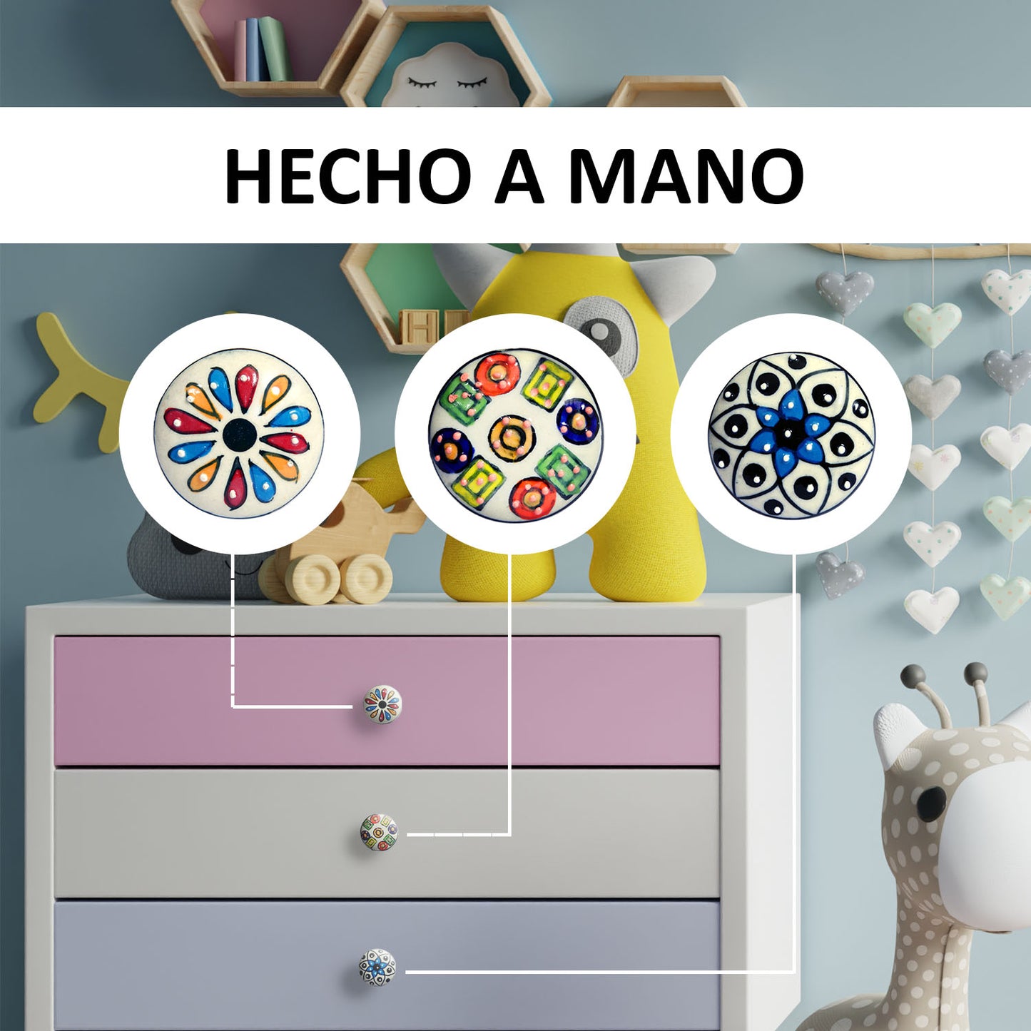 Juego de 10 pomos tiradores de cerámica con diseño de flores y puntos de colores para muebles y habitaciones