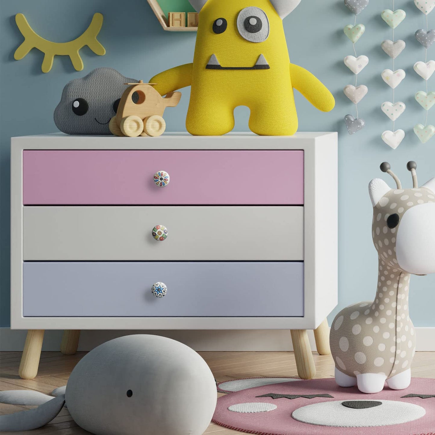 Juego de 10 pomos tiradores de cerámica | Diseño flores y puntos de colores | Decoración muebles, armarios, habitaciones.-Nacnic-Nacnic Estudio SL