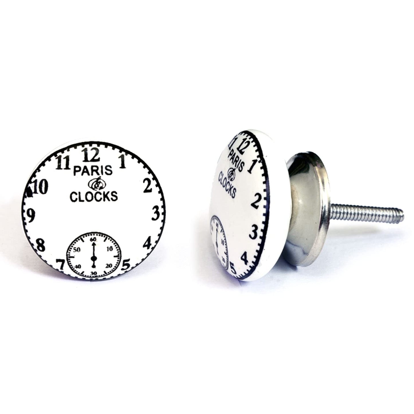 Juego de 10 pomos tiradores de cerámica | Diseño relojes en blanco y negro | Decoración muebles, armarios, cajones.-Nacnic-Nacnic Estudio SL