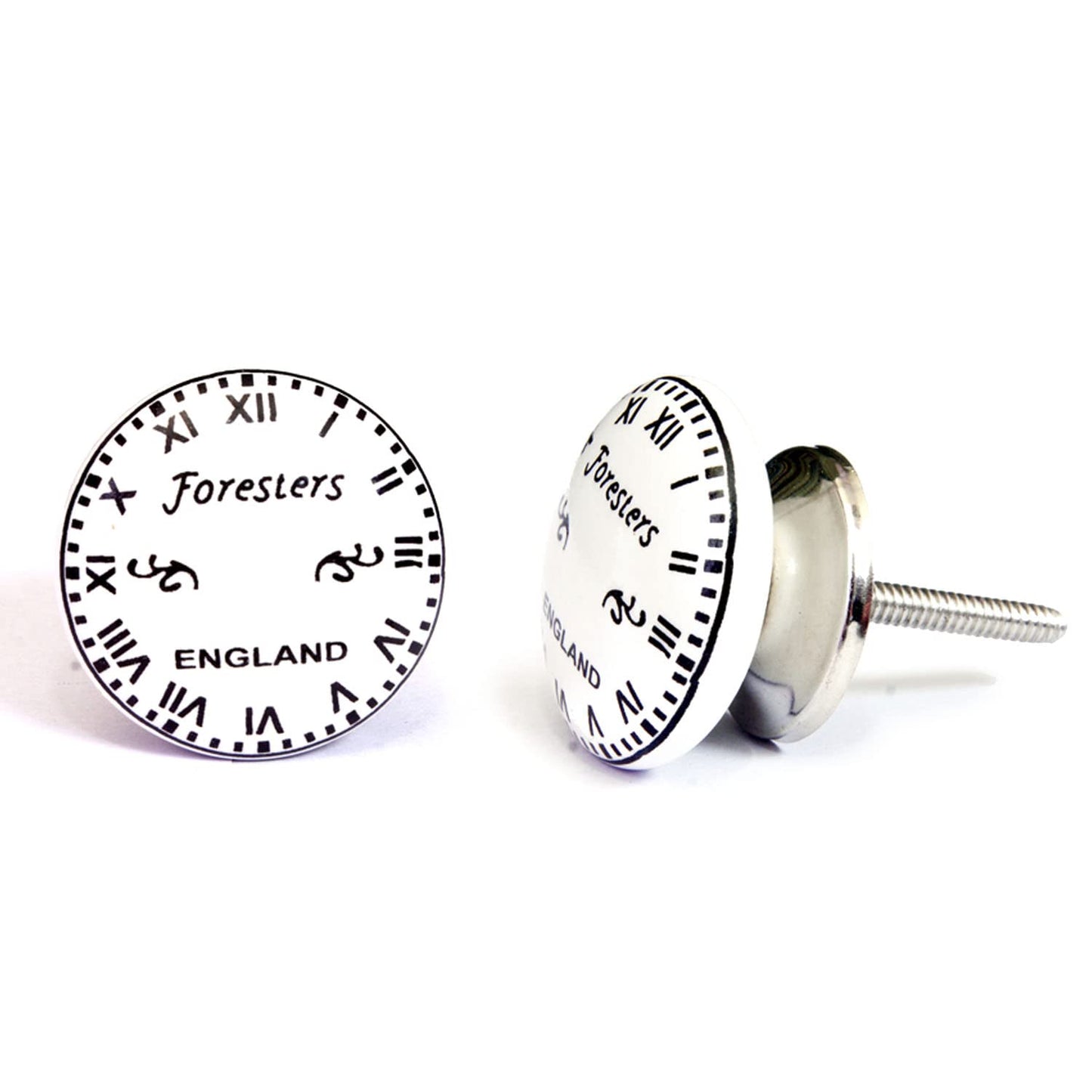 Juego de 10 pomos tiradores de cerámica | Diseño relojes en blanco y negro | Decoración muebles, armarios, cajones.-Nacnic-Nacnic Estudio SL