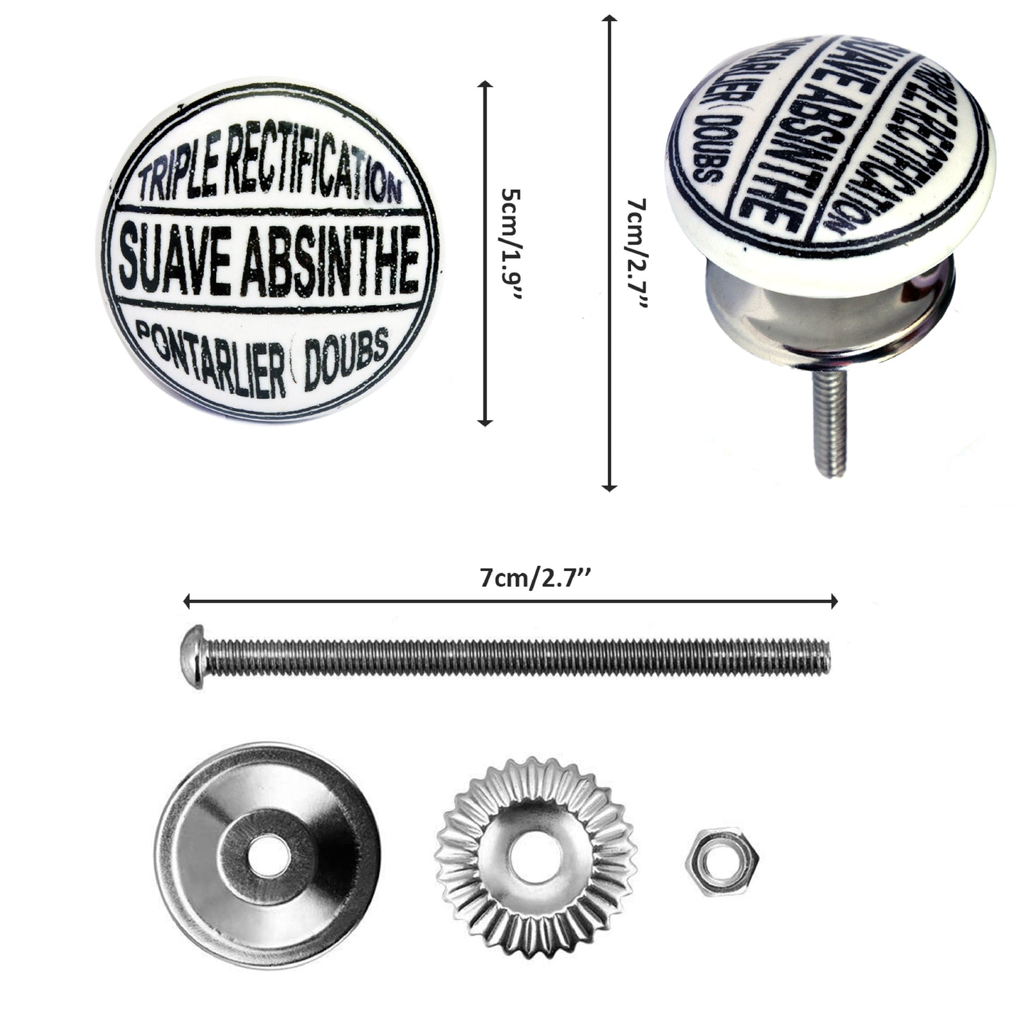 Juego de 10 pomos de cerámica con diseño de relojes en blanco y negro
