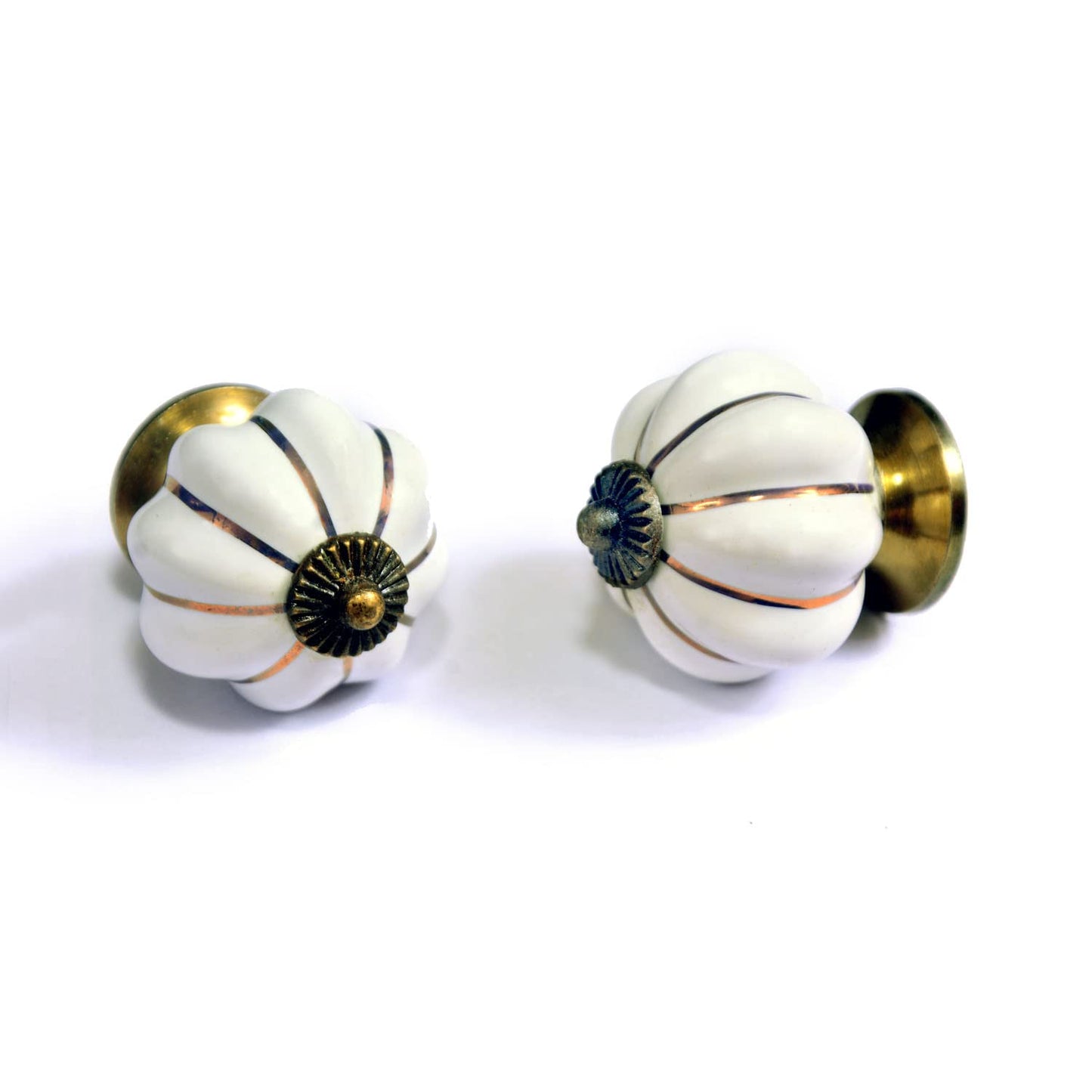 Set de 10 pomos tiradores de cerámica | Diseño original en blanco y dorado | Decoración elegante de muebles y armarios.-Nacnic-Nacnic Estudio SL