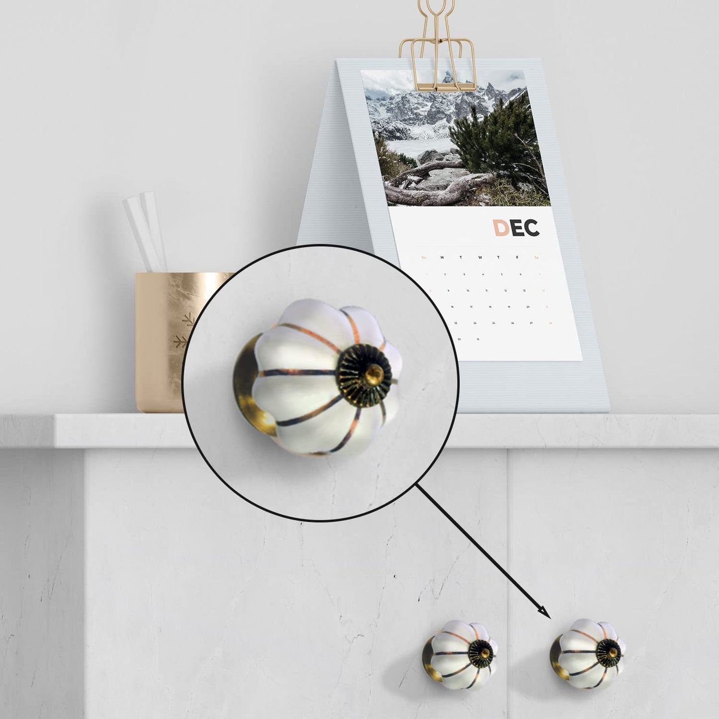 Set de 10 pomos tiradores de cerámica | Diseño original en blanco y dorado | Decoración elegante de muebles y armarios.-Nacnic-Nacnic Estudio SL