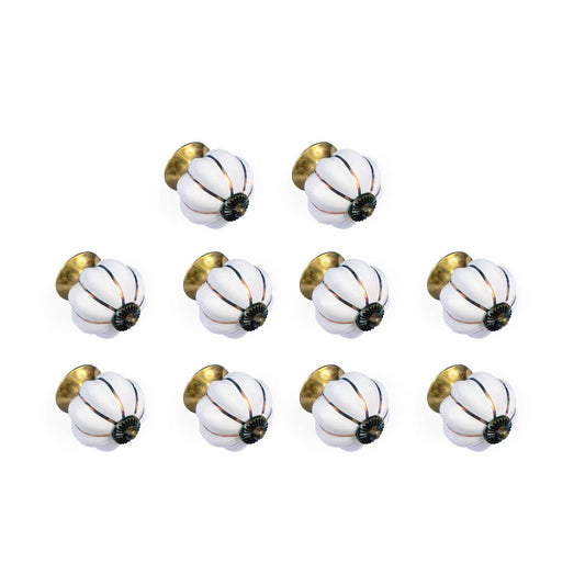 Set de 10 pomos tiradores de cerámica | Diseño original en blanco y dorado | Decoración elegante de muebles y armarios.-Nacnic-Nacnic Estudio SL