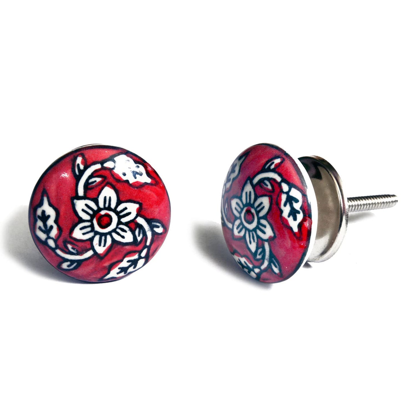 Set de 12 pomos tiradores de cerámica | Diseño flores vintage de colores | Decoración muebles, armarios, cajones.-Nacnic-Nacnic Estudio SL